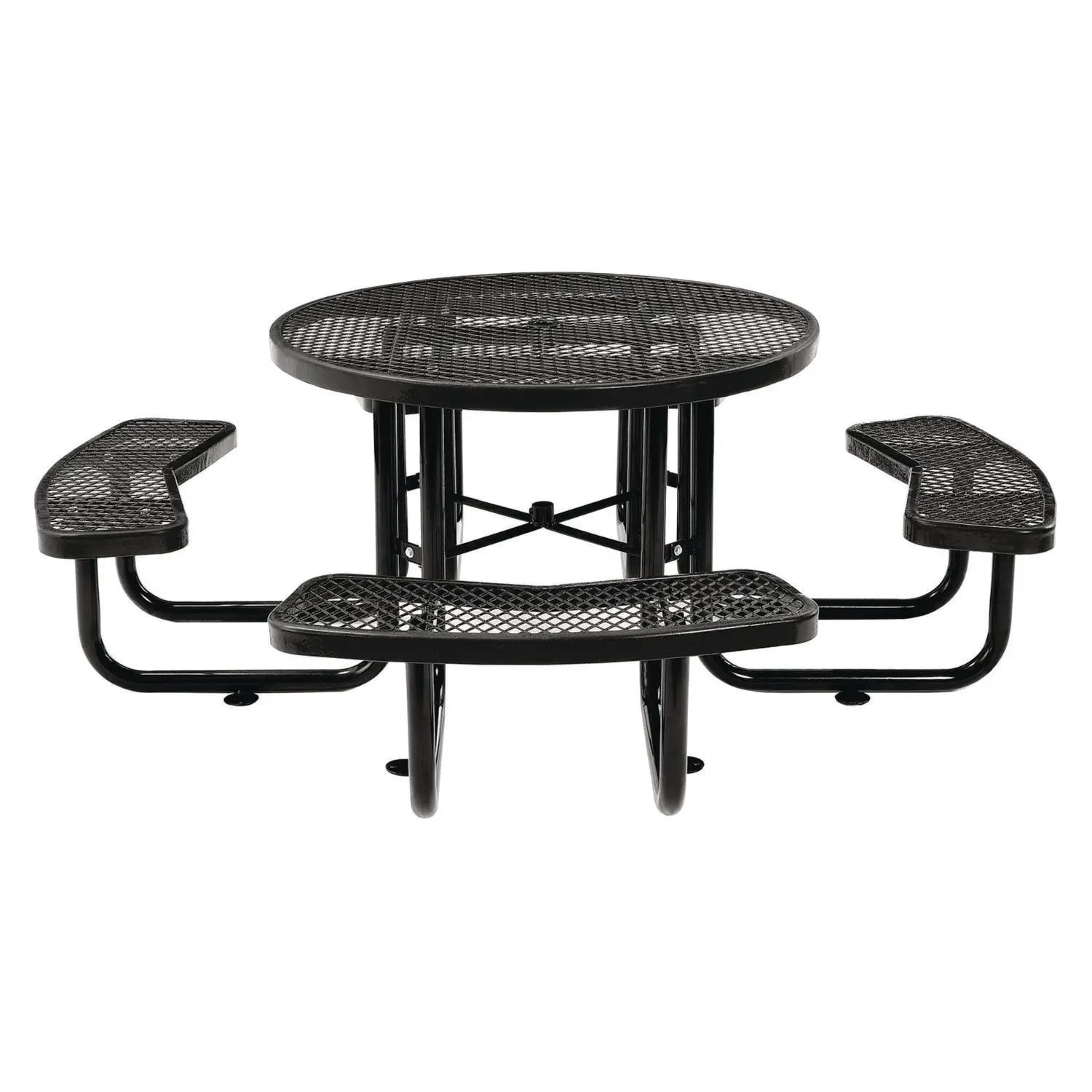 Global Industrial® Expanded Steel Picnic Table, Round, 46" Dia x 29.5"h, Black Top, Black Base/Legs