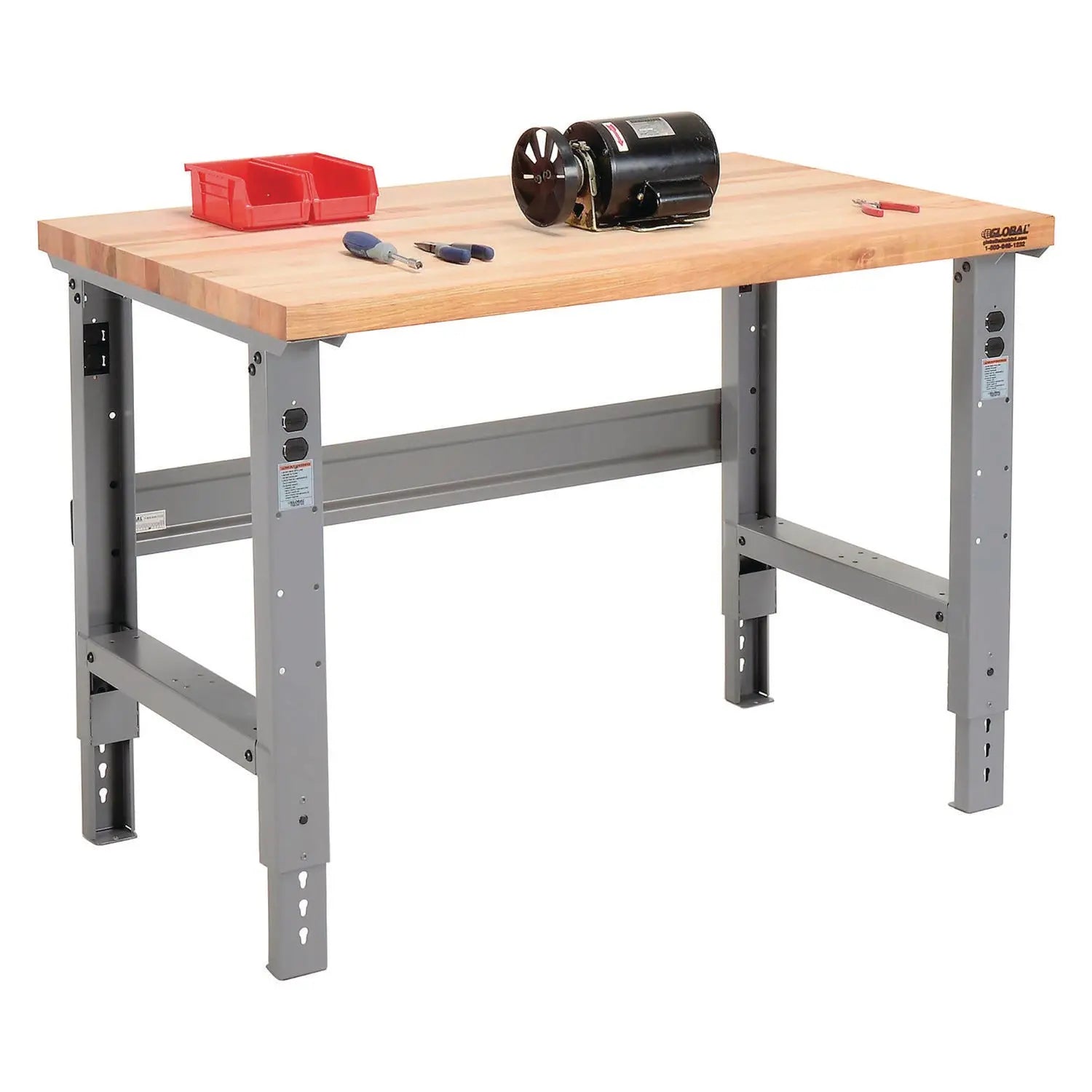 Global Industrial® Standard Duty Butcher Block Top Adjustable Height Workbench, 48 x 30 x 30.88 to 36.88, Gray