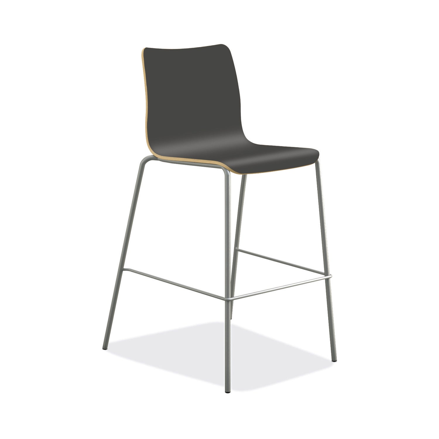 HON® Ruck Laminate Stool, Supports Up to 300 lb, 30" Seat Height, Charcoal Seat/Back, Silver Base
