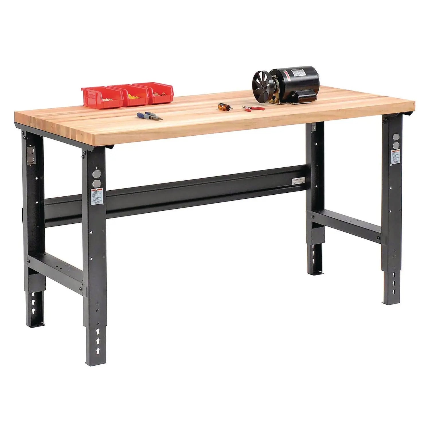 Global Industrial® Standard Duty Butcher Block Top Adjustable Height Workbench, 2,000 lbs, 60 x 30 x 30.88 to 36.88, Birch/Black
