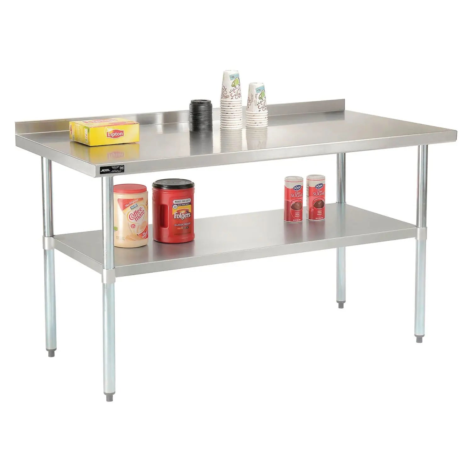 Global Industrial® Work Table with Undershelf with Backsplash, Rectangular, 60 x 30 x 35, Silver Top, Silver Base/Legs