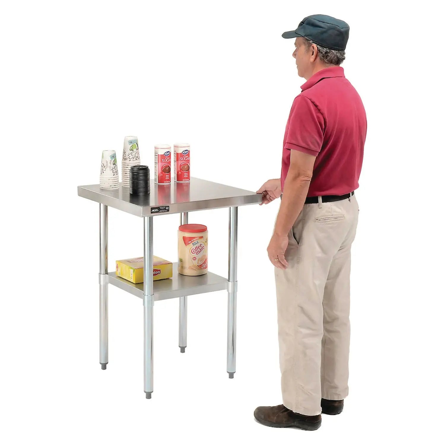 Global Industrial® Work Table with Undershelf, Square, 30 x 30 x 35, Silver Top, Silver Base/Legs
