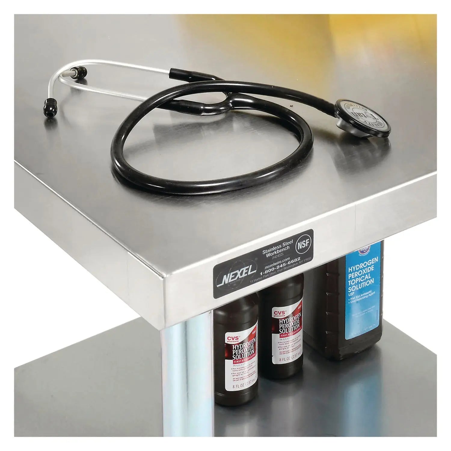 Global Industrial® Work Table with Undershelf, Square, 30 x 30 x 35, Silver Top, Silver Base/Legs