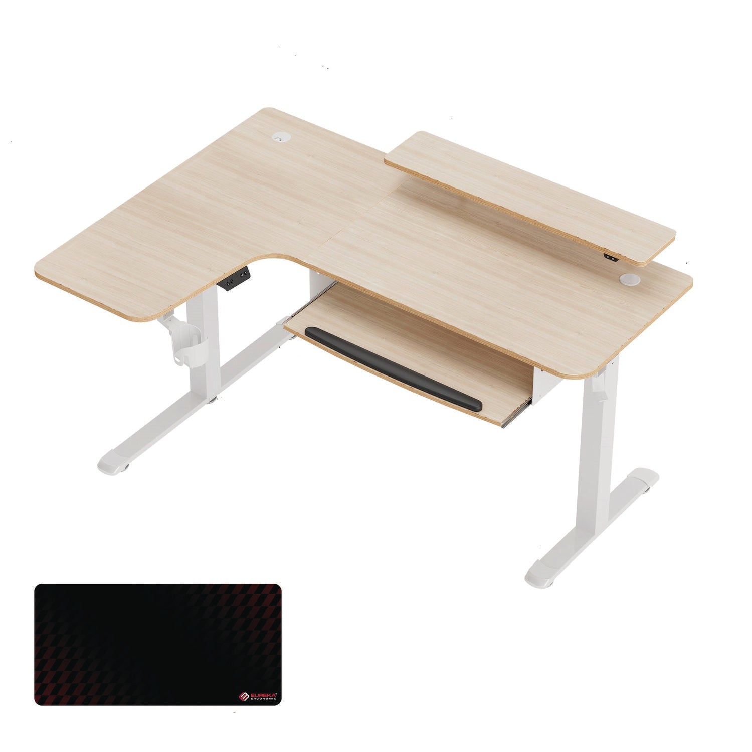 Eureka Ergonomic® L-Shaped Standing Desk with Keyboard Tray, Left Desk, 61.25" x 43.25" x 34.38" to 52.88", Maple White/White