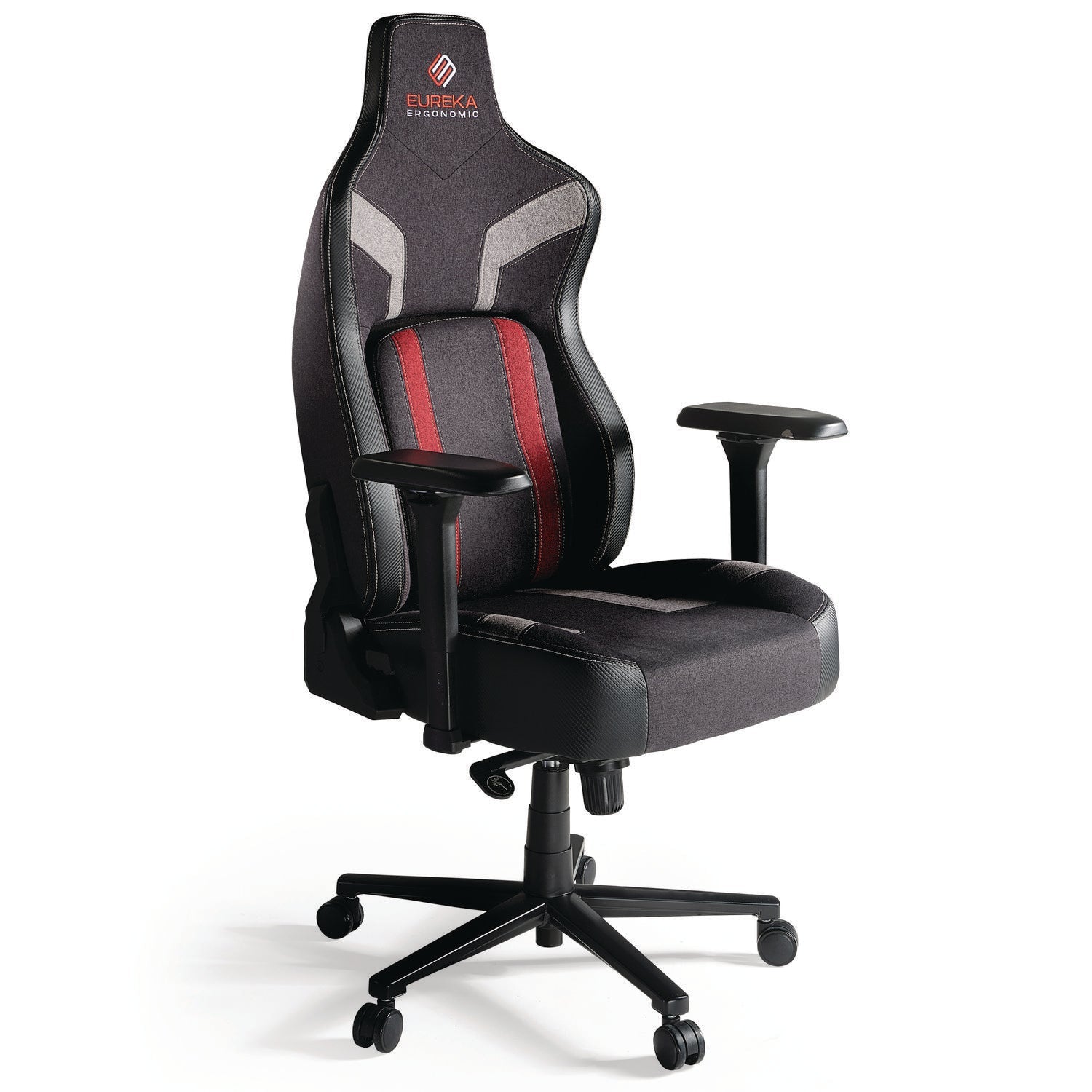 Eureka Ergonomic® Python II Ergonomic Chair, Supports up to 300 lb, 18.88" to 22.83" Seat Height, Black Fabric Seat, Black/Red Fabric Back - Bloom Skins