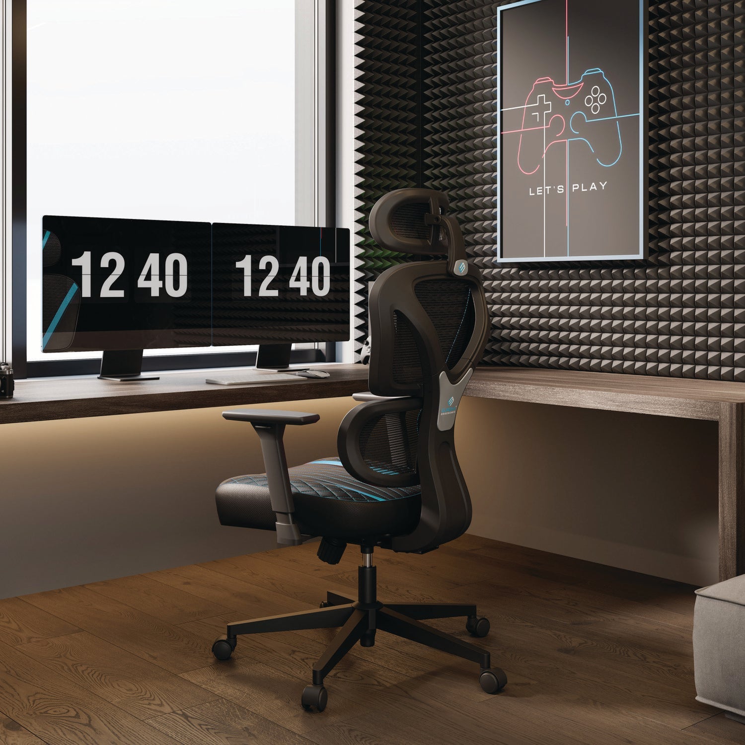 Eureka Ergonomic® Norn Ergonomic Chair, Supports Up to 275 lb, 18.11" to 22.04" Seat Height, Black/Blue Mesh Seat/Back, Black Base - Bloom Skins