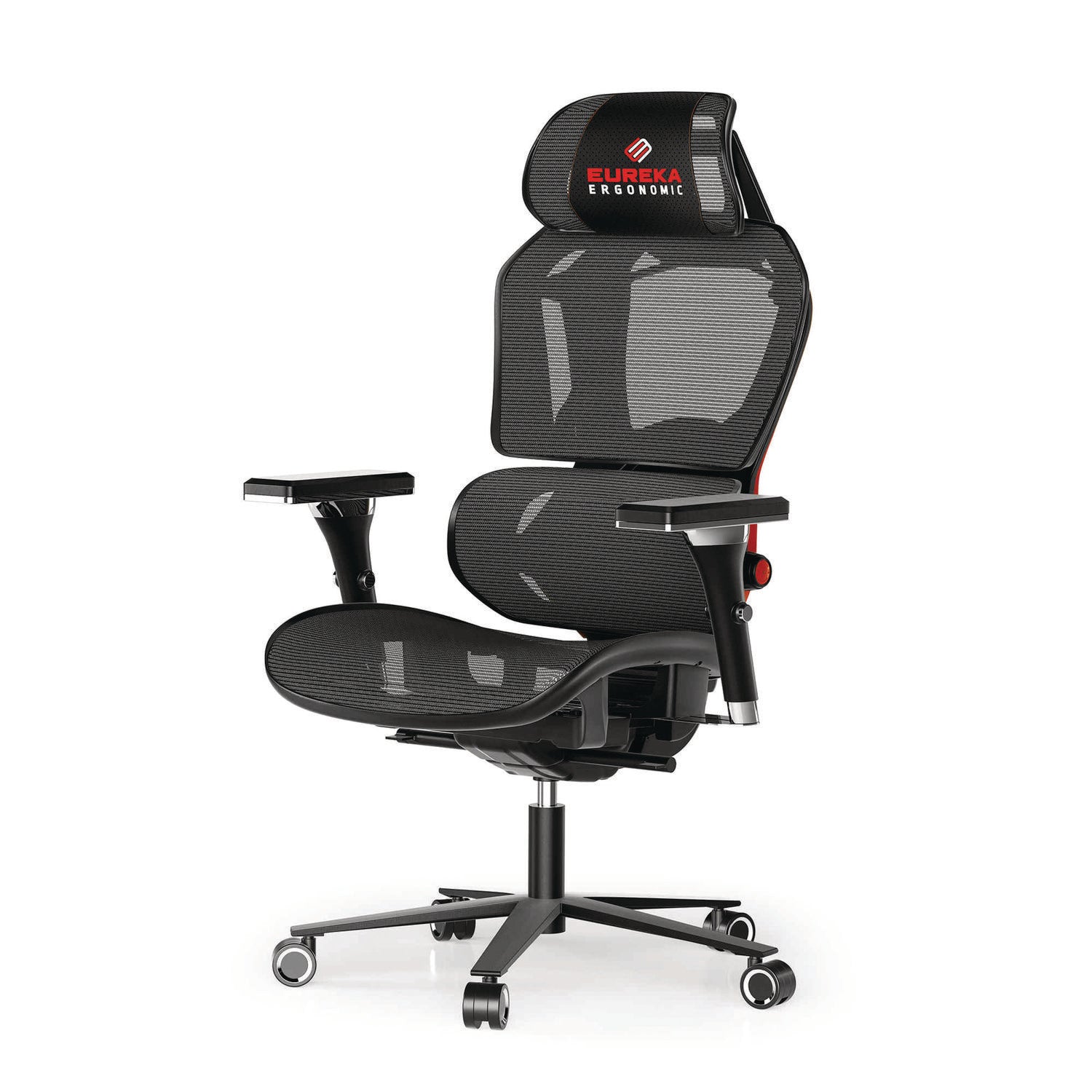 Eureka Ergonomic® Typhon Hybrid Chair, Supports Up to 220 lb, 18.5" to 22.05" Seat Height, Black Mesh Seat, Black/Red Mesh Back, Black Base