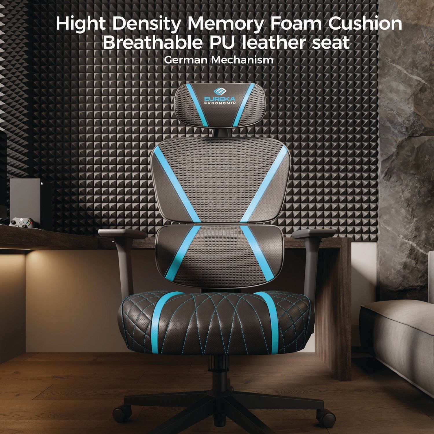 Eureka Ergonomic® Norn Ergonomic Chair, Supports Up to 275 lb, 18.11" to 22.04" Seat Height, Black/Blue Mesh Seat/Back, Black Base - Bloom Skins
