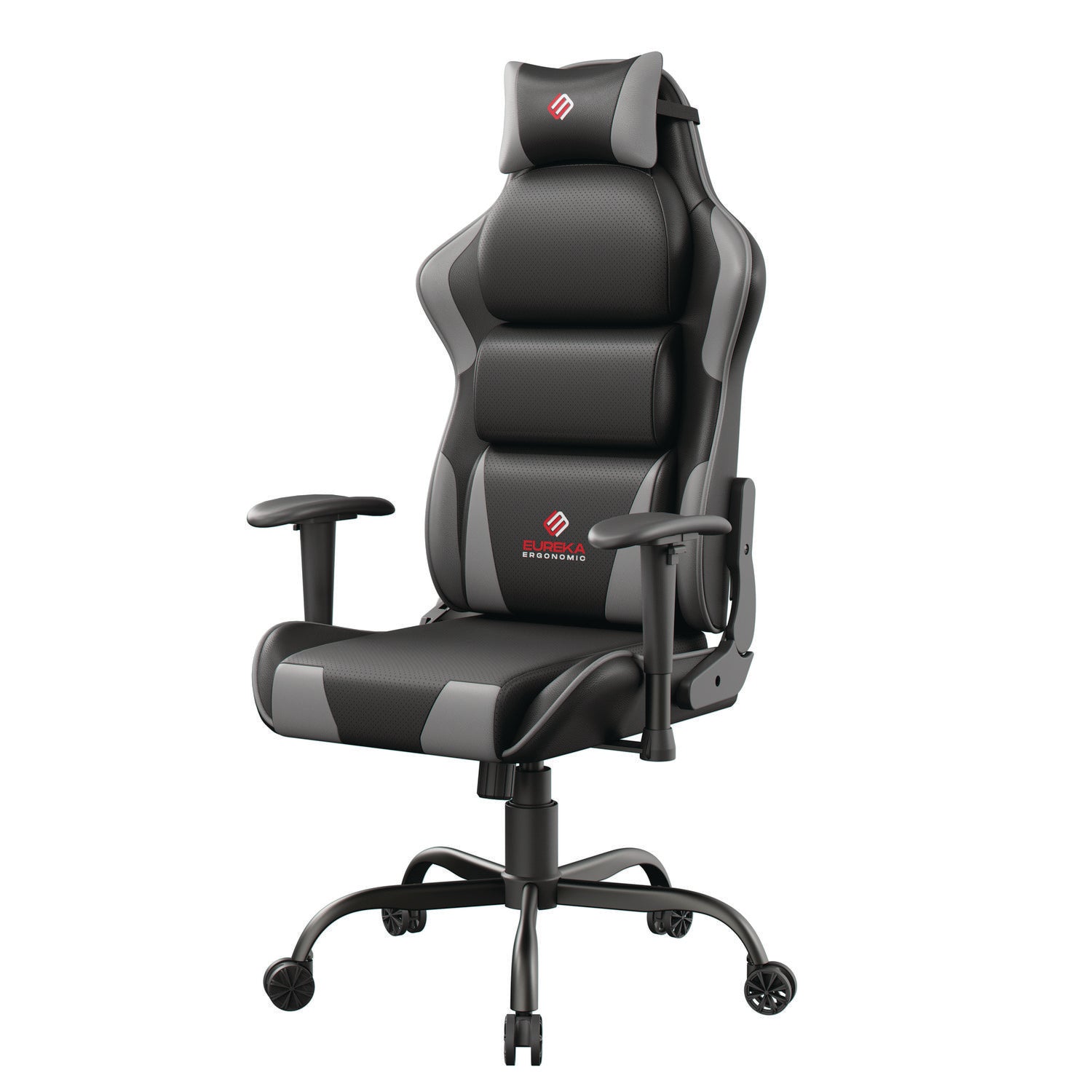 Eureka Ergonomic® Hector Ergonomic Chair, Supports Up to 300 lb, 20.25" - 24.25" Seat Height, Black PU Leather Seat, Black/Gray PU Leather Back