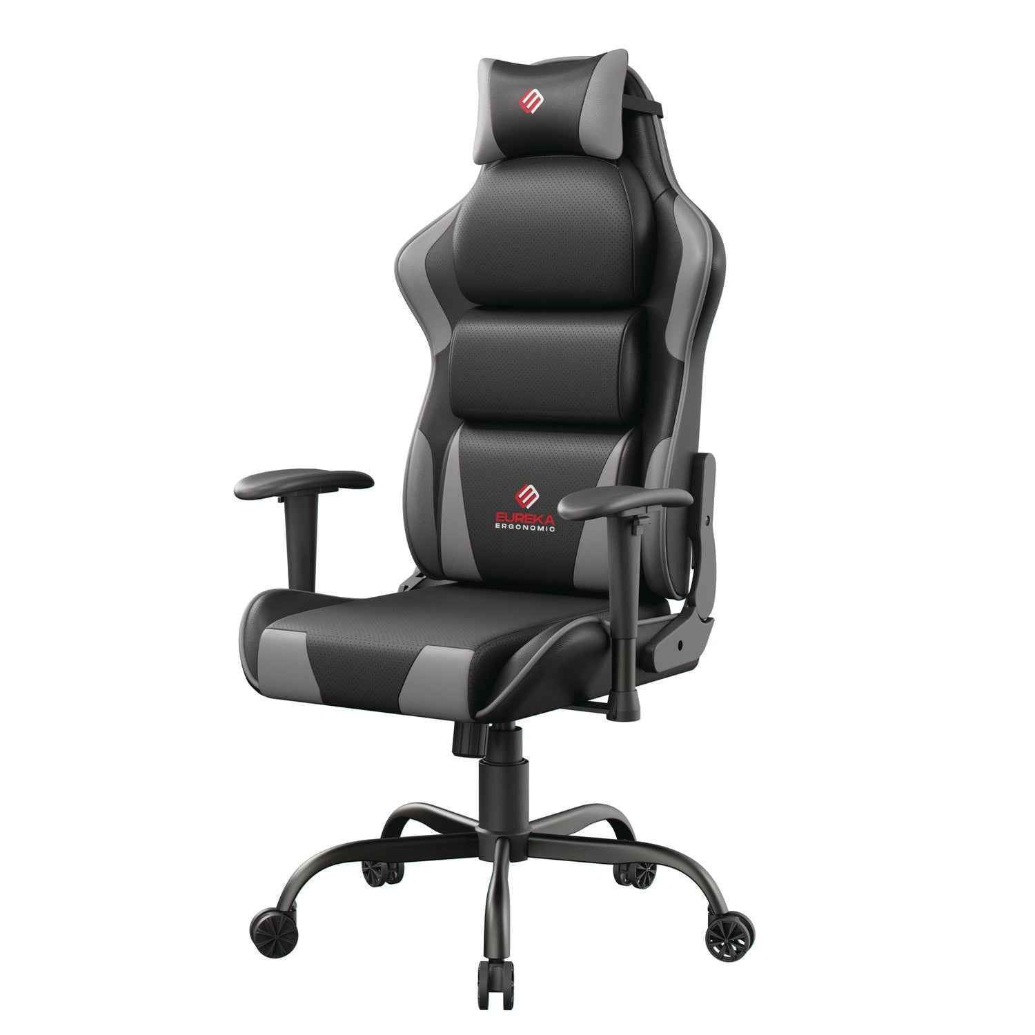 Eureka Ergonomic® Hector Ergonomic Chair, Supports Up to 300 lb, 20.25" - 24.25" Seat Height, Black PU Leather Seat, Black/Gray PU Leather Back