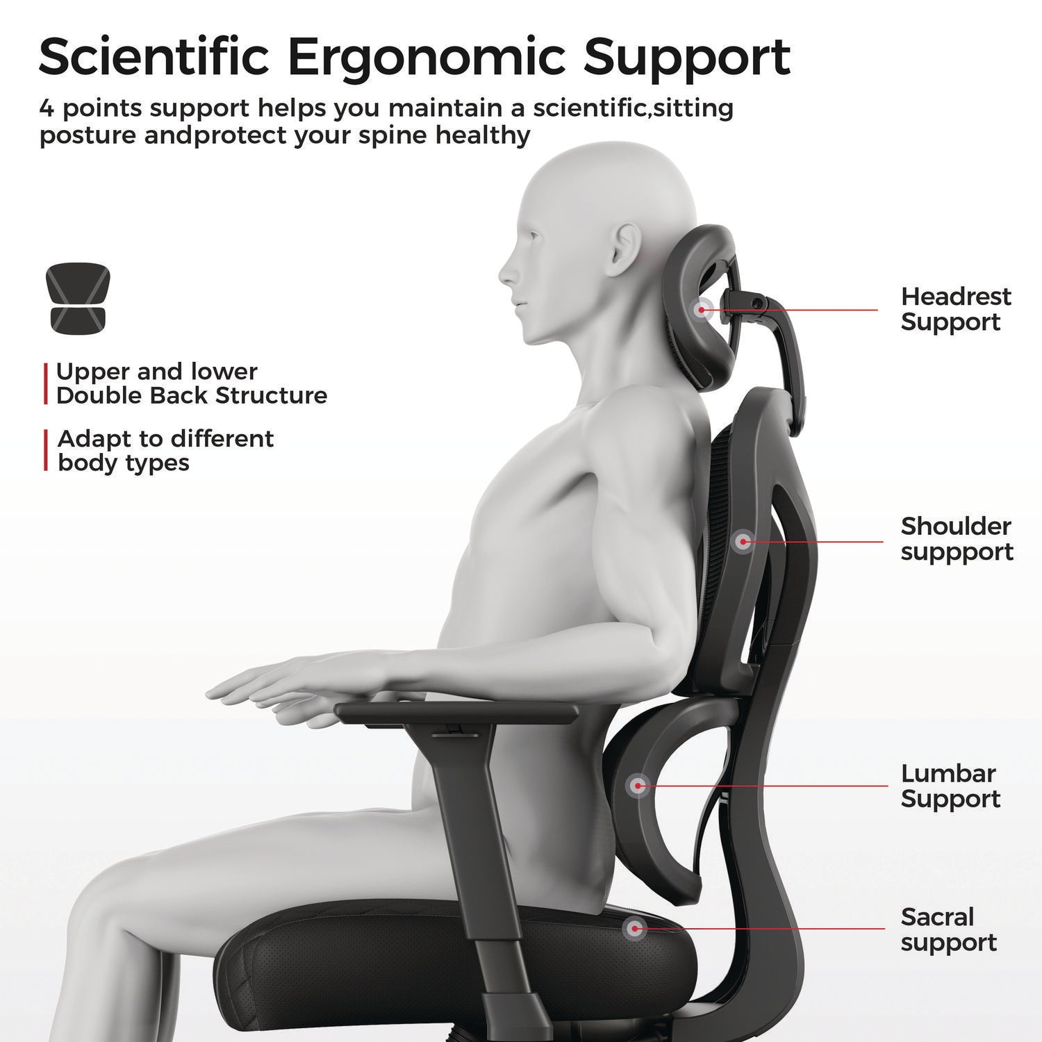 Eureka Ergonomic® Norn Ergonomic Chair, Supports Up to 275 lb, 18.11" to 22.04" Seat Height, Black/Gray Mesh Seat/Back, Black Base - Bloom Skins