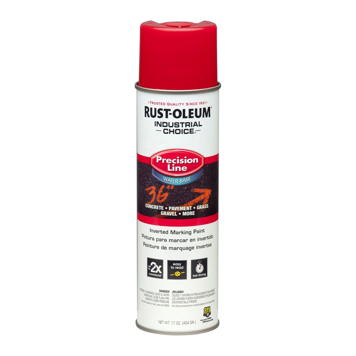 Rust-Oleum® Industrial Choice M1800 System Water-Based Precision Line Marking Paint, Flat Safety Red, 17 oz Aerosol Can, 12/Carton