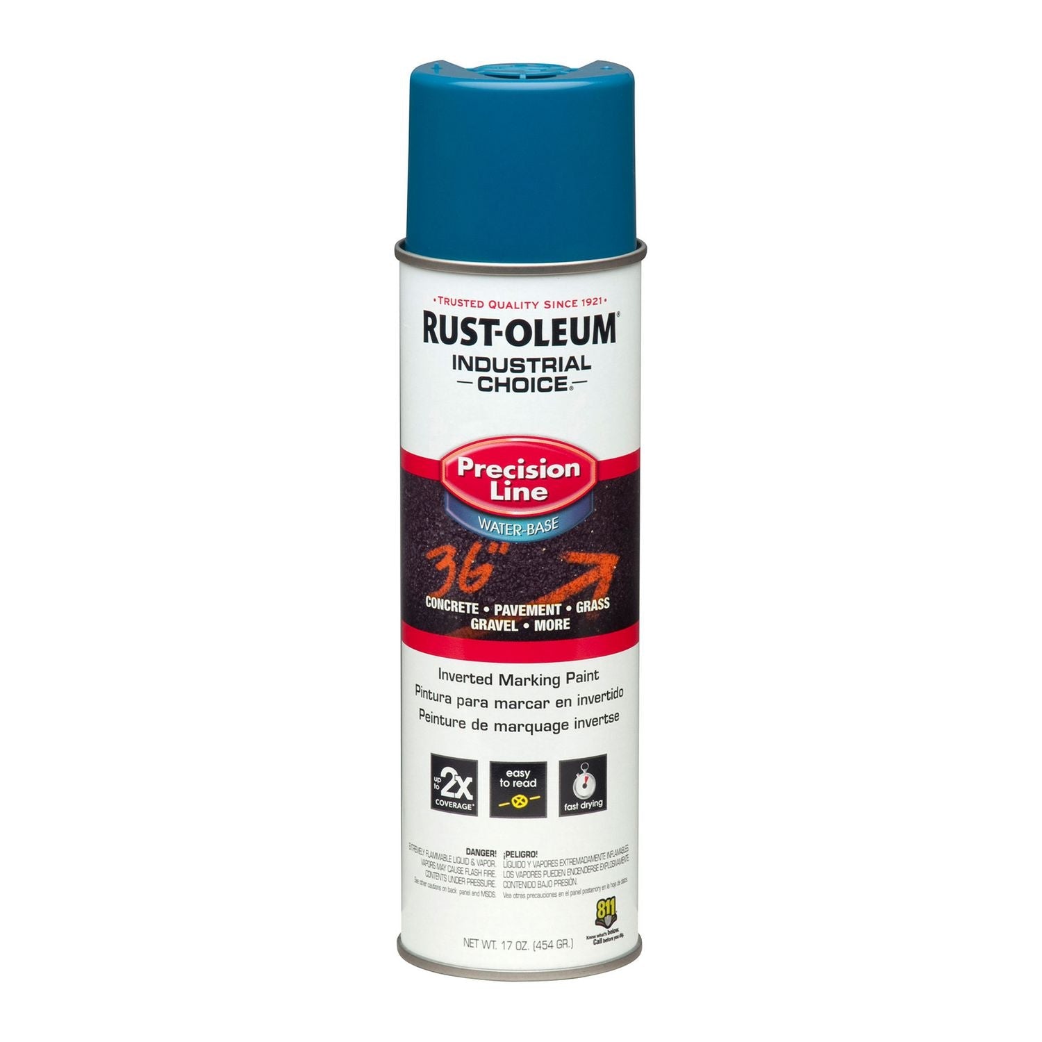 Rust-Oleum® Industrial Choice M1800 System Water-Based Precision Line Marking Paint, Flat APWA Caution Blue, 17 oz Aerosol Can, 12/Carton