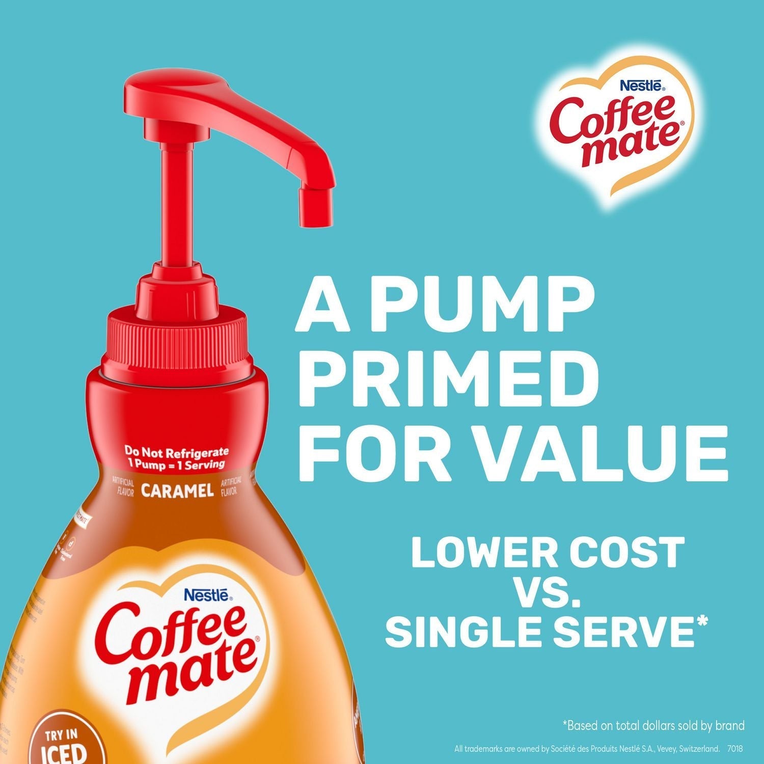 Coffee mate® Liquid Creamer Pump Bottle, Caramel, 50.7 oz Pump Bottle, 2/Carton