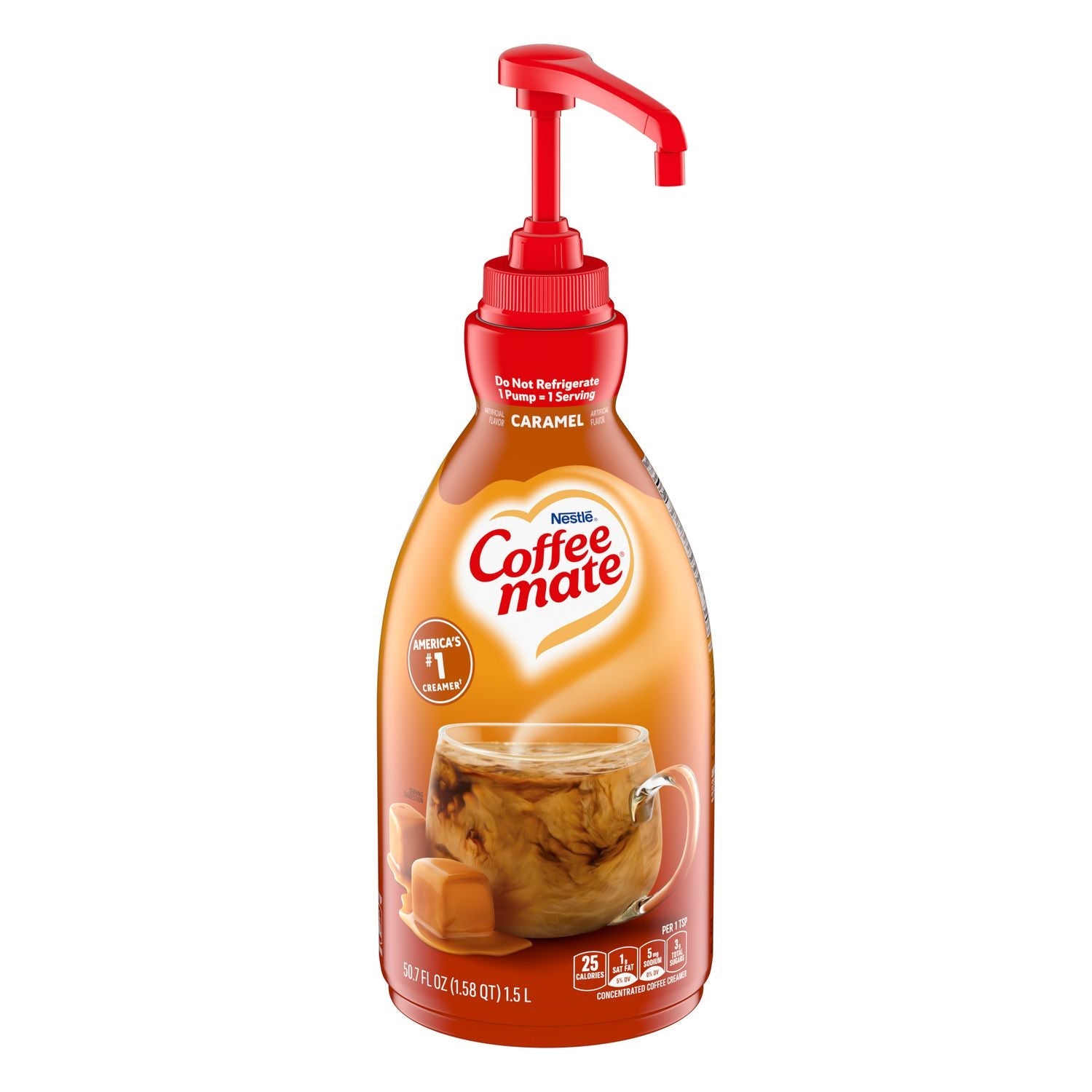 Coffee mate® Liquid Creamer Pump Bottle, Caramel, 50.7 oz Pump Bottle