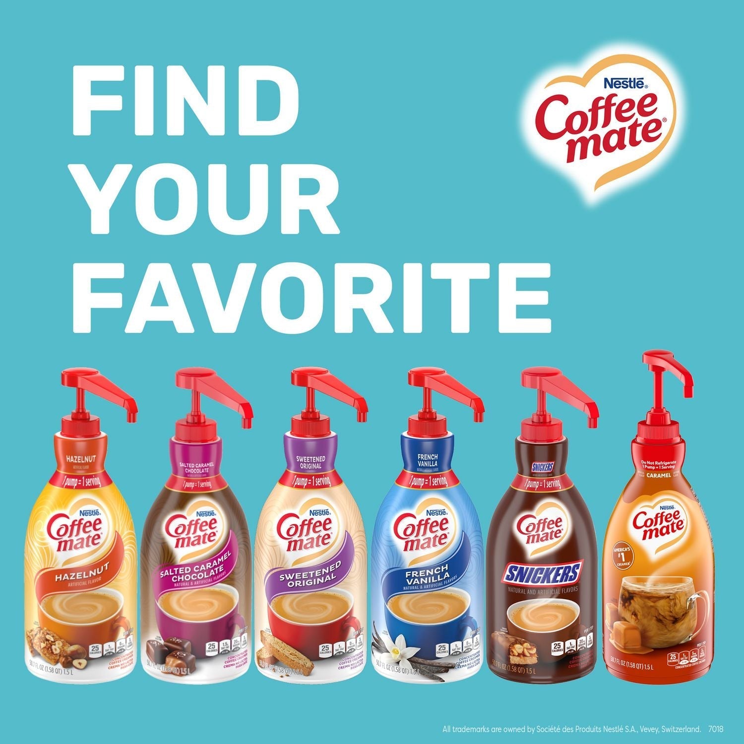 Coffee mate® Liquid Creamer Pump Bottle, Caramel, 50.7 oz Pump Bottle, 2/Carton