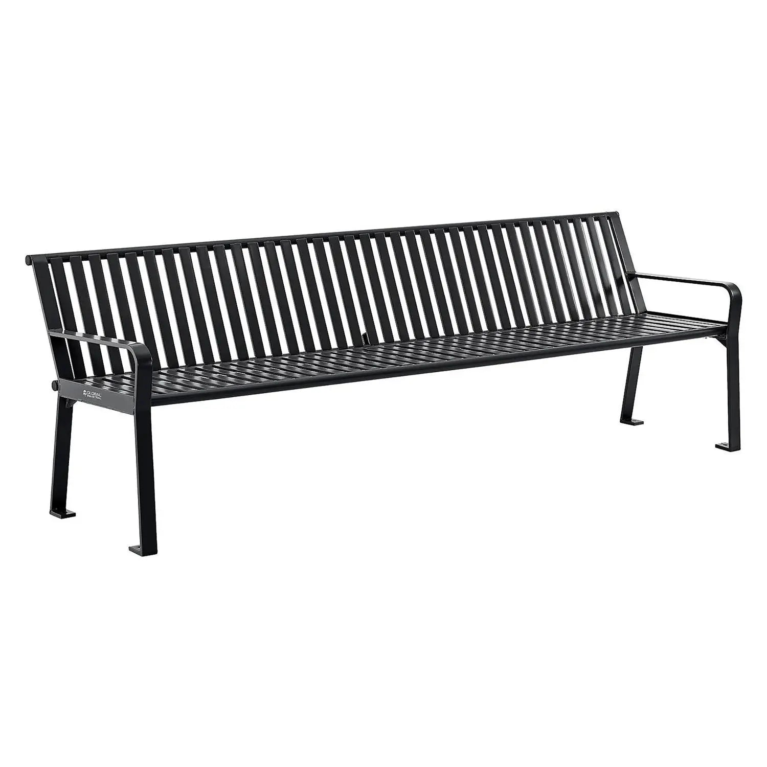 Global Industrial® Steel Slat Benches with Back, 96" x 26" x 31", Black Seat/Back, Black Base