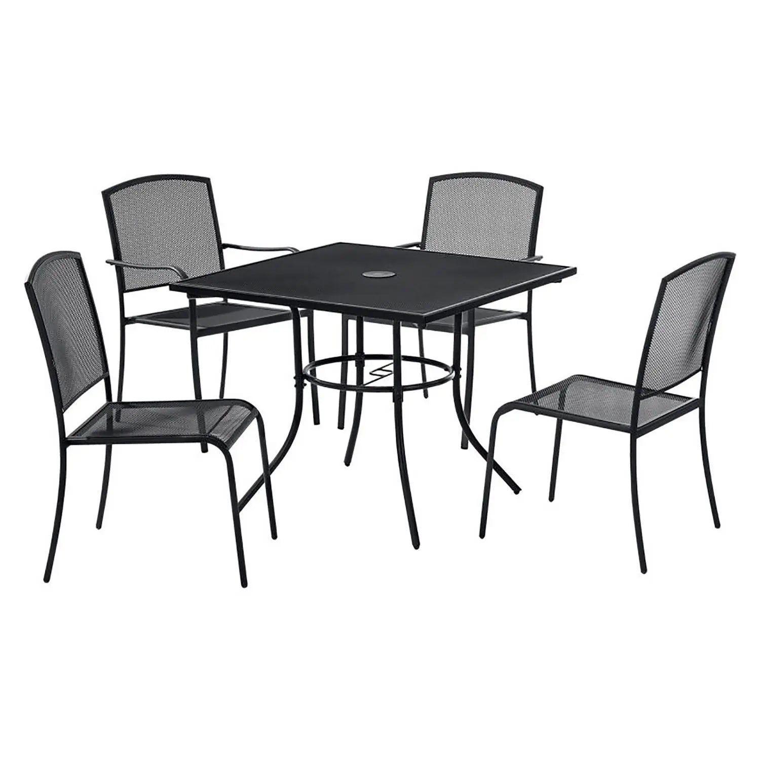 Global Industrial® Interion Mesh Cafe Table and Chair Sets, Square, 48 x 48 x 29, Black Top, Black Base/Legs