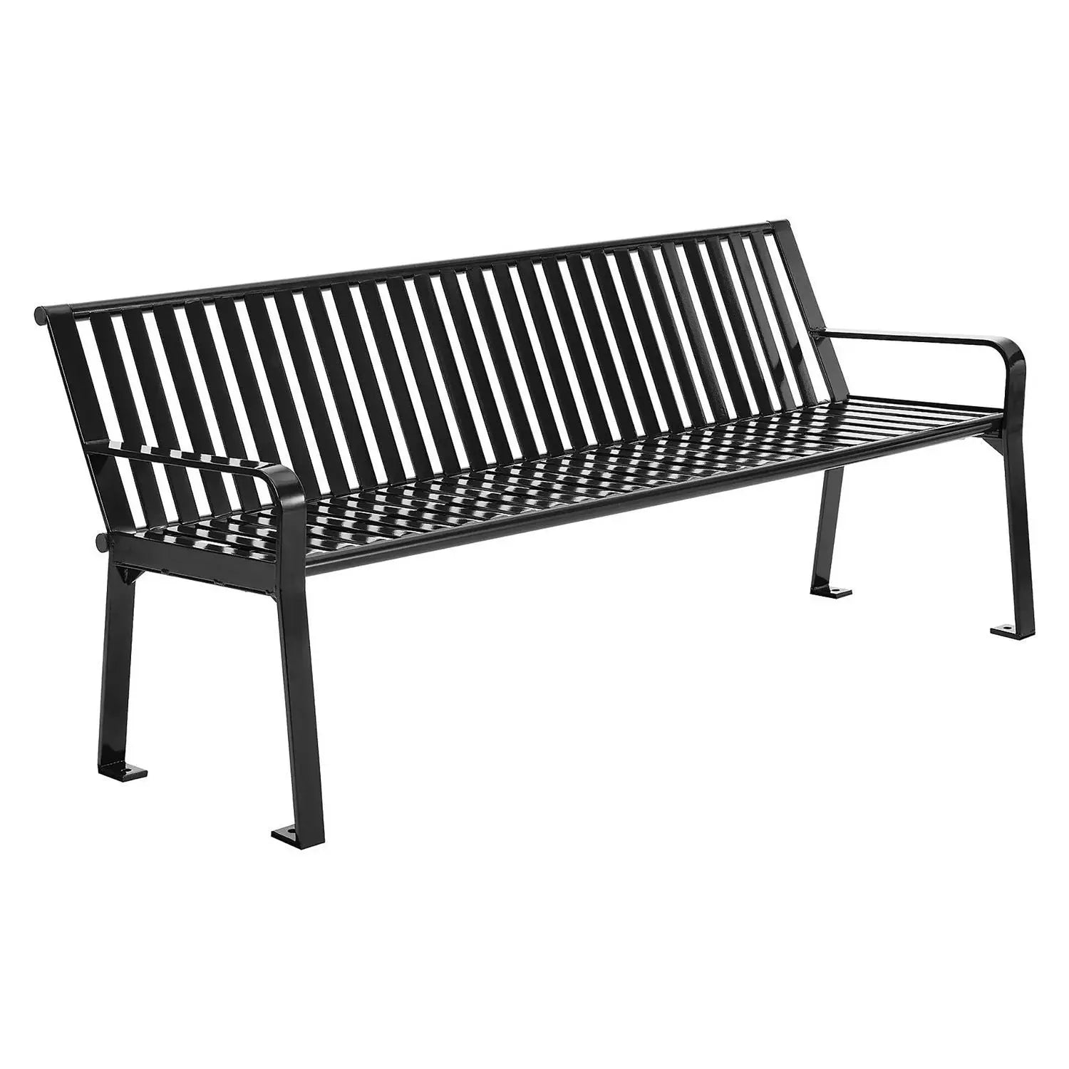 Global Industrial® Steel Slat Benches with Back, 72" x 26" x 31", Black Seat/Back, Black Base