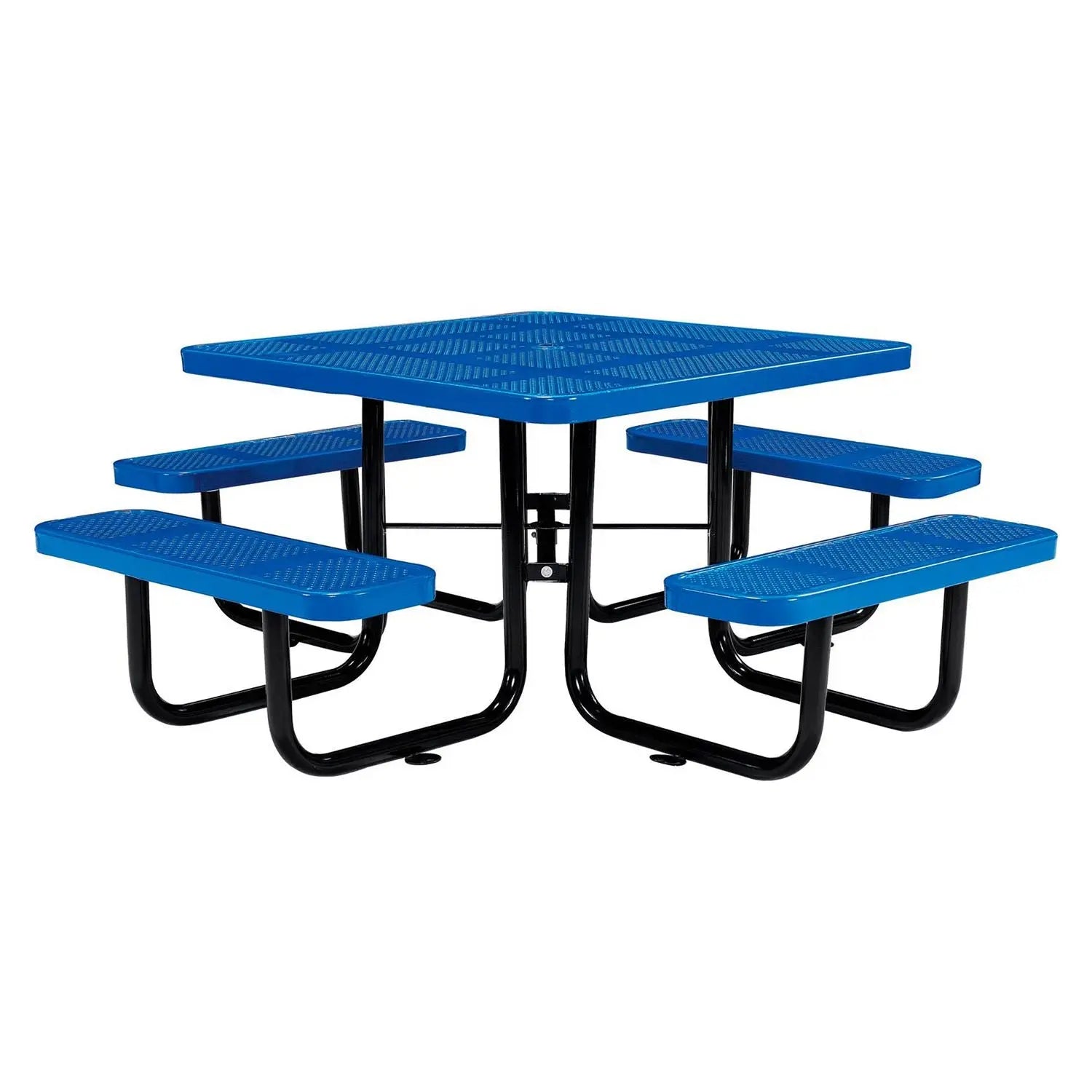 Global Industrial® Perforated Steel Picnic Table, Square, 81 x 81 x 29.5, Blue Top, Blue Base/Legs