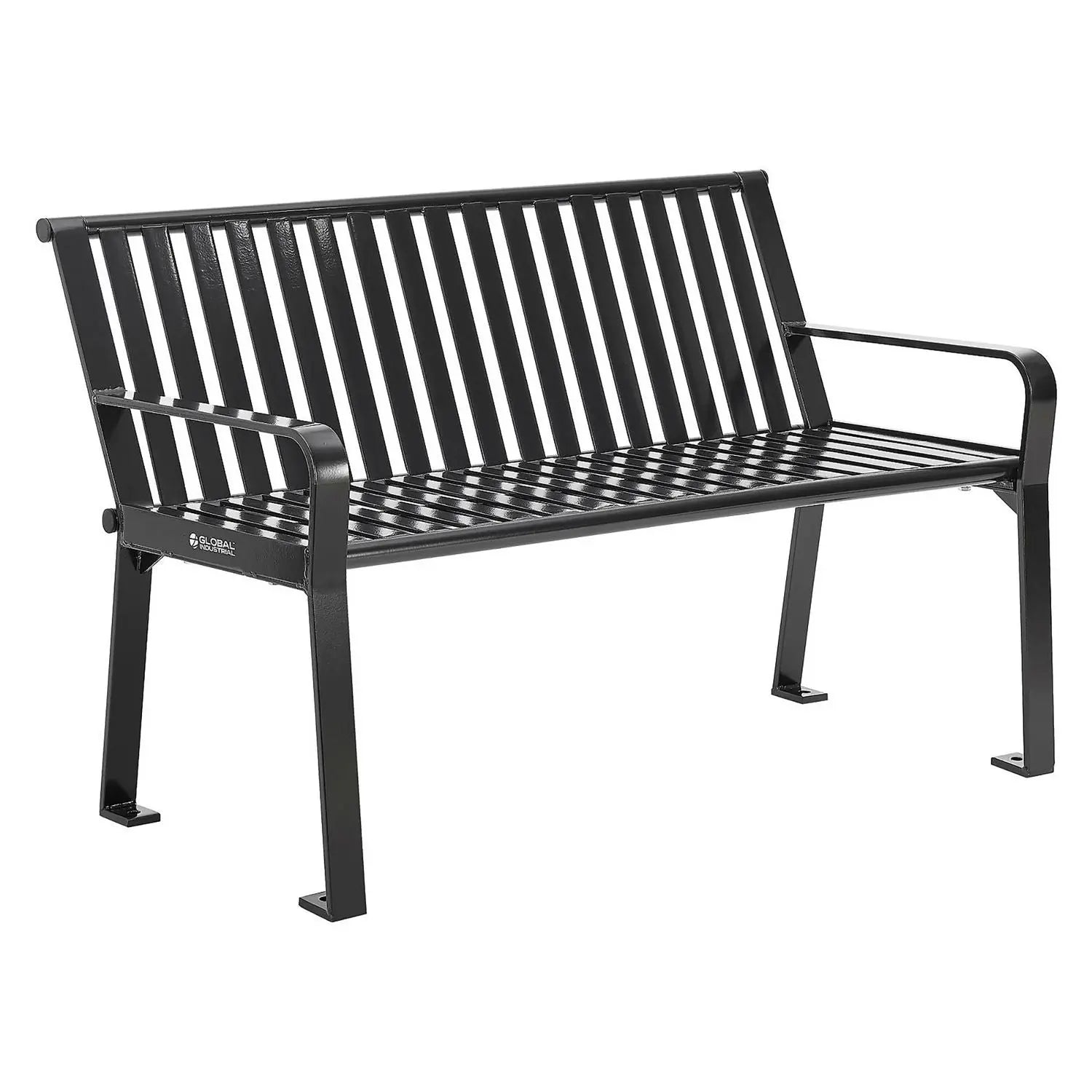 Global Industrial® Steel Slat Benches with Back, 48" x 27" x 31", Black Seat/Back, Black Base