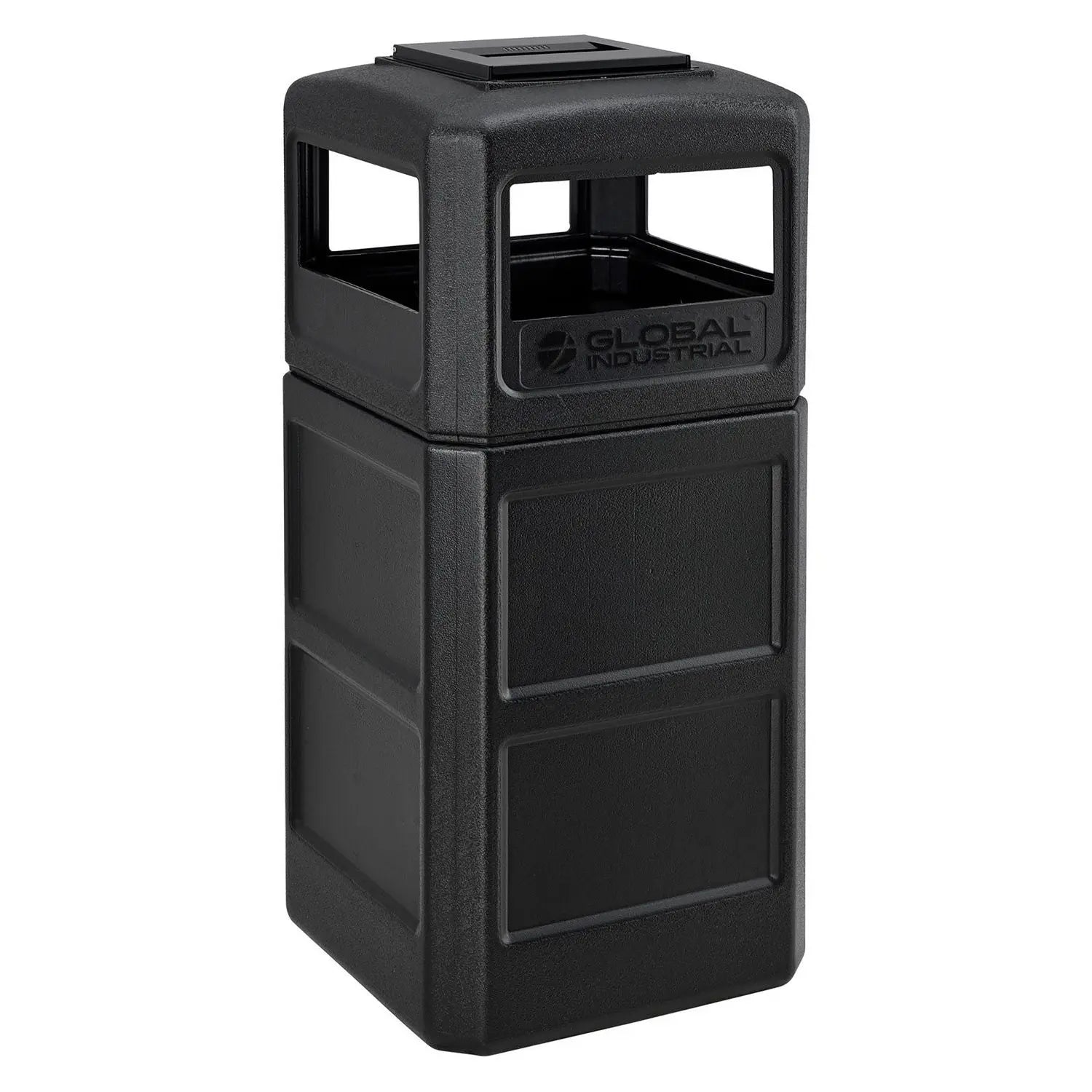 Global Industrial® Square Plastic Waste Receptacle, Ashtray Lid with Open Sides, 42 gal, Black