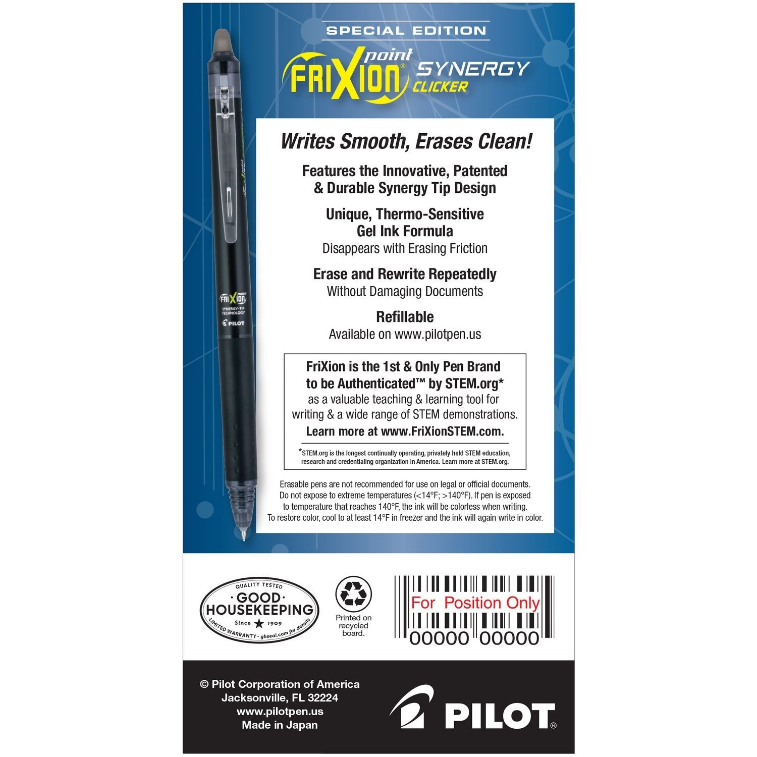 Pilot® FriXion Synergy Clicker Erasable Gel Pen, Retractable, Extra-Fine 0.5 mm, Black Ink, Black/Smoke Barrel, Dozen - Bloom Skins