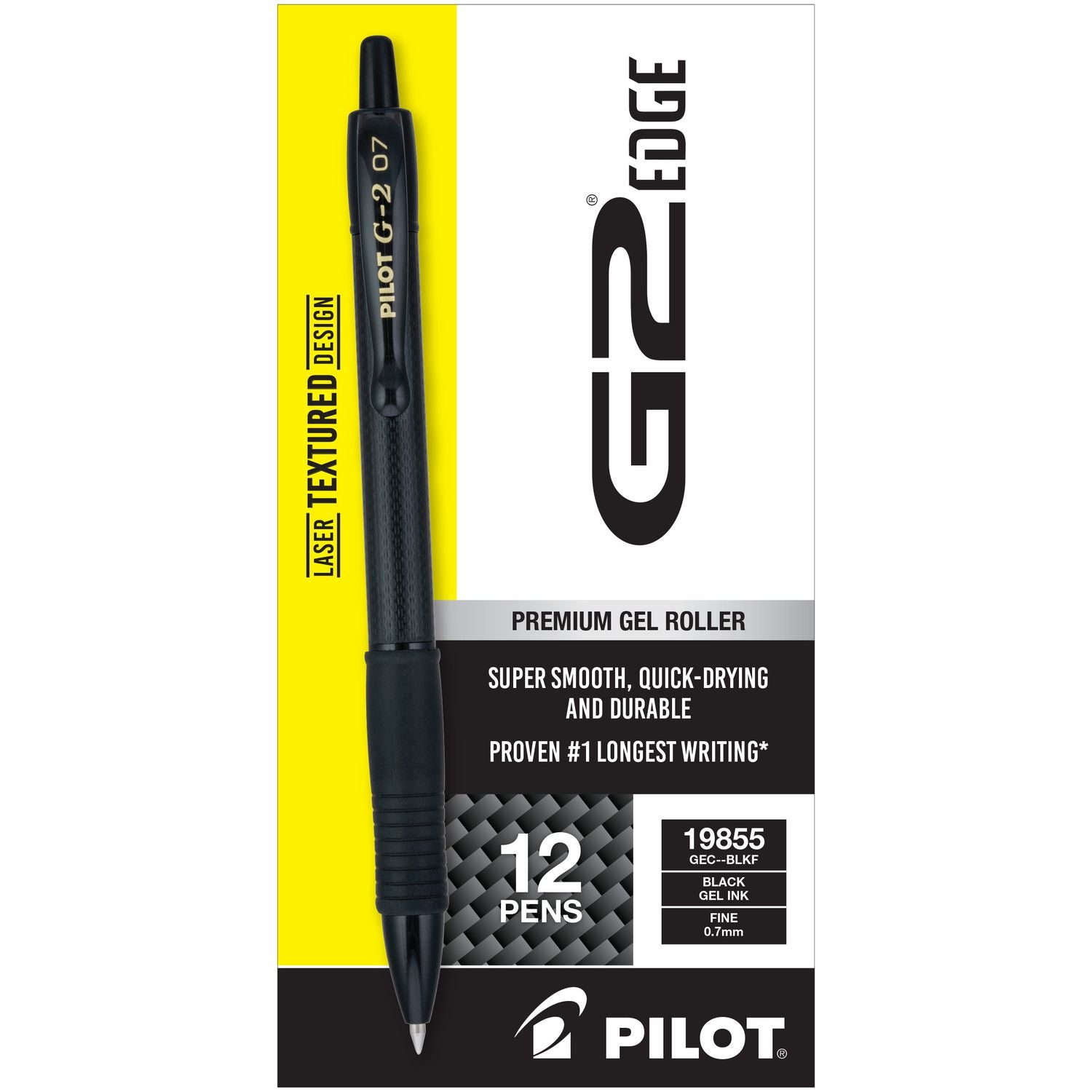 Pilot® G2 Edge Premium Gel Pen, Retractable, Fine 0.7 mm, Black Ink, Black Barrel, Dozen - Bloom Skins