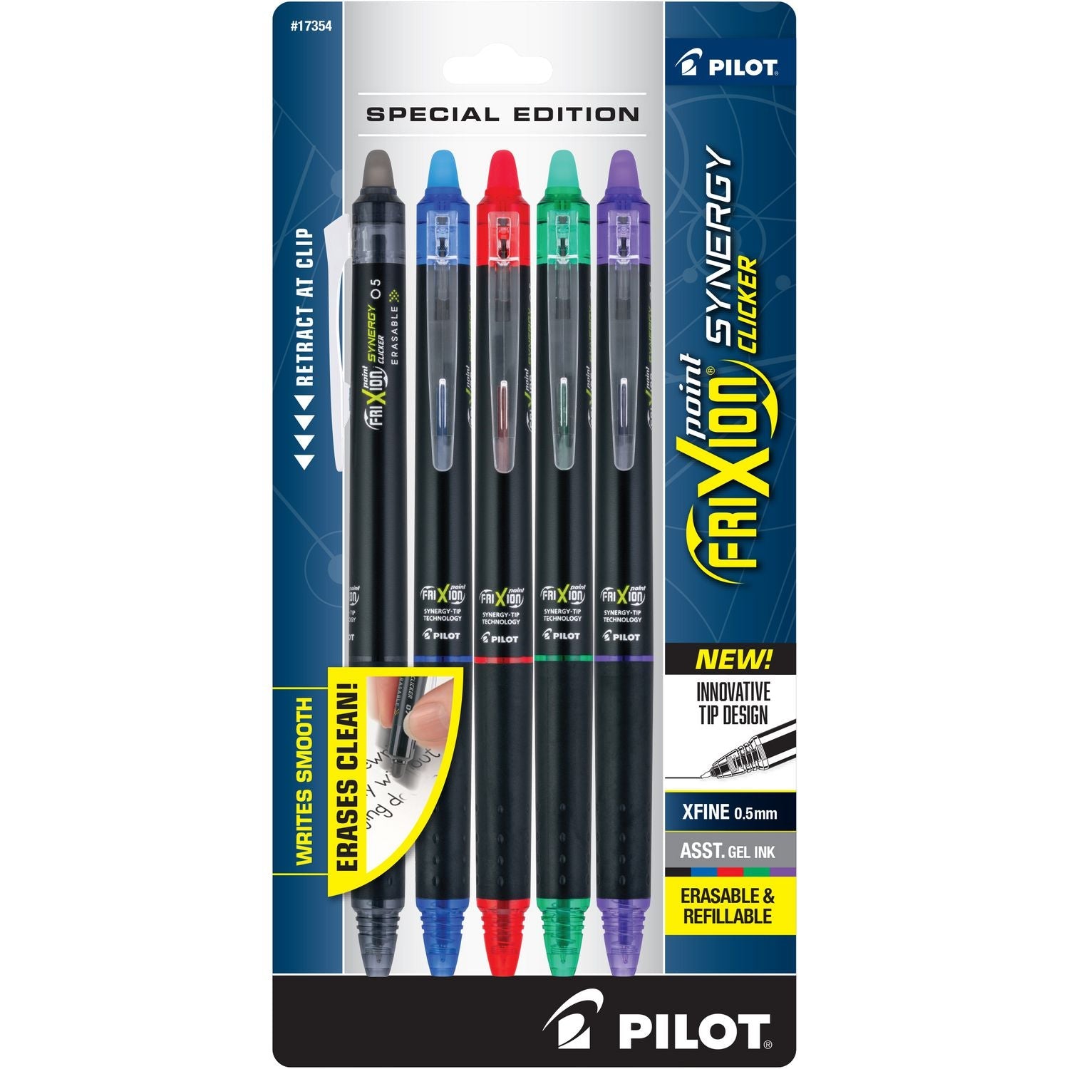 Pilot® FriXion Synergy Clicker Erasable Gel Pen, Retractable, Extra-Fine 0.5 mm, Assorted Ink and Barrel Colors, 5/Pack - Bloom Skins