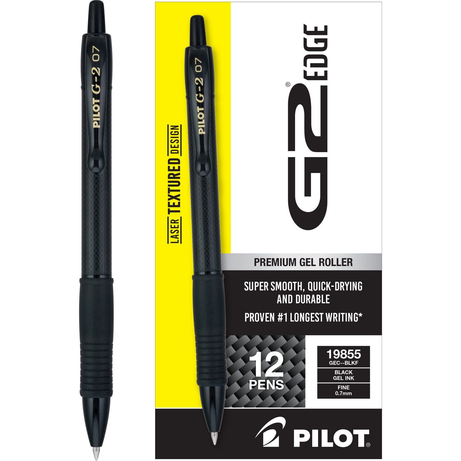 Pilot® G2 Edge Premium Gel Pen, Retractable, Fine 0.7 mm, Black Ink, Black Barrel, Dozen - Bloom Skins