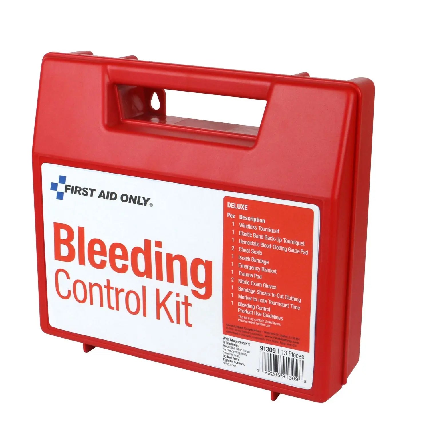First Aid Only™ Bleeding Control Wall Station Single Kit - Deluxe, 14 Pieces, Plastic Case