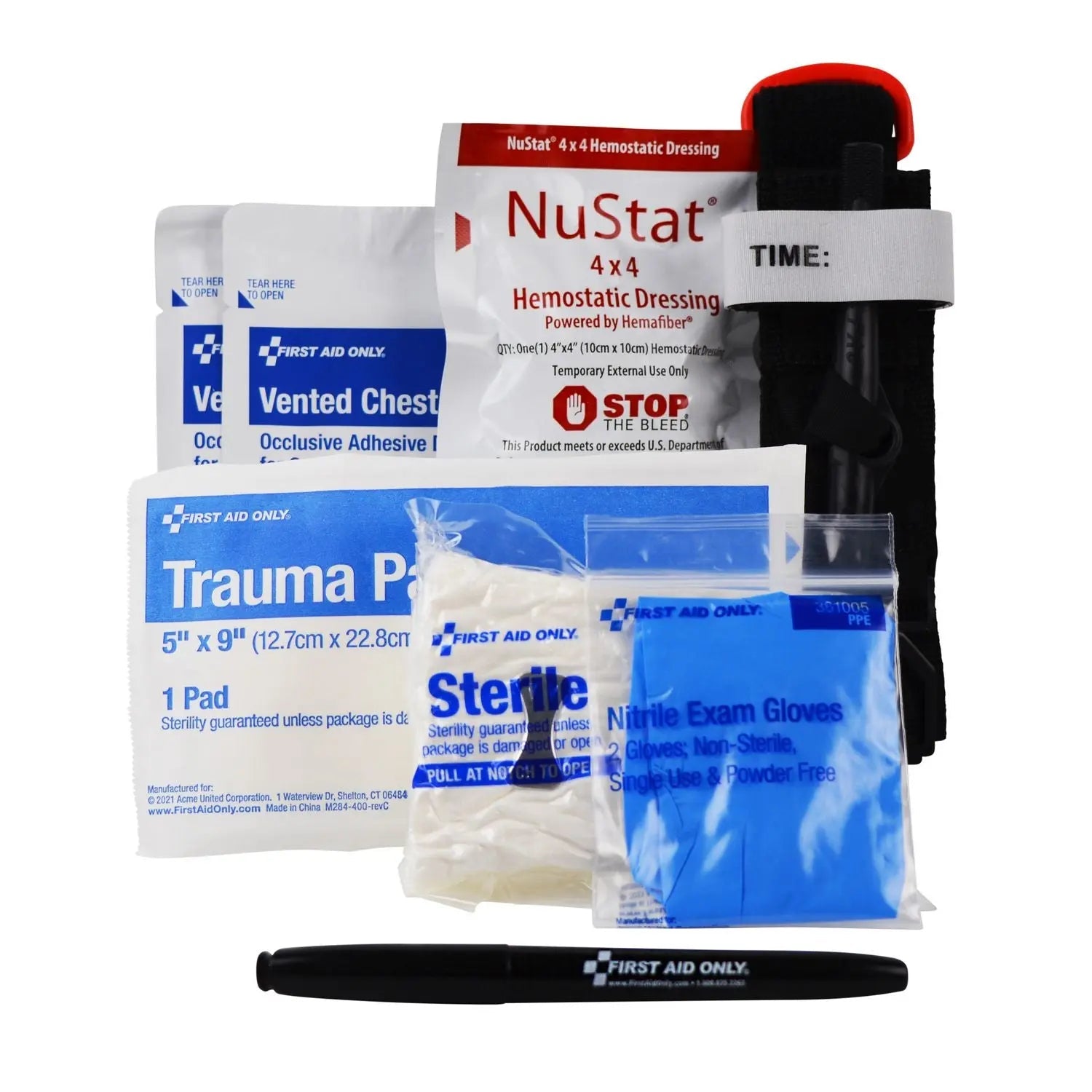 First Aid Only™ Critical Essentials Bleeding Control Kit for Limb, Chest and Torso Wounds, 11 Pieces, Plastic Bag