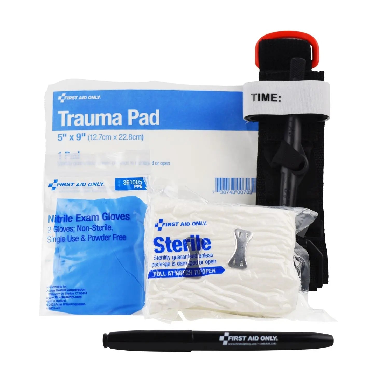 First Aid Only™ Critical Essentials Bleeding Control Kit for Limb Wounds, 8 Pieces, Plastic Bag