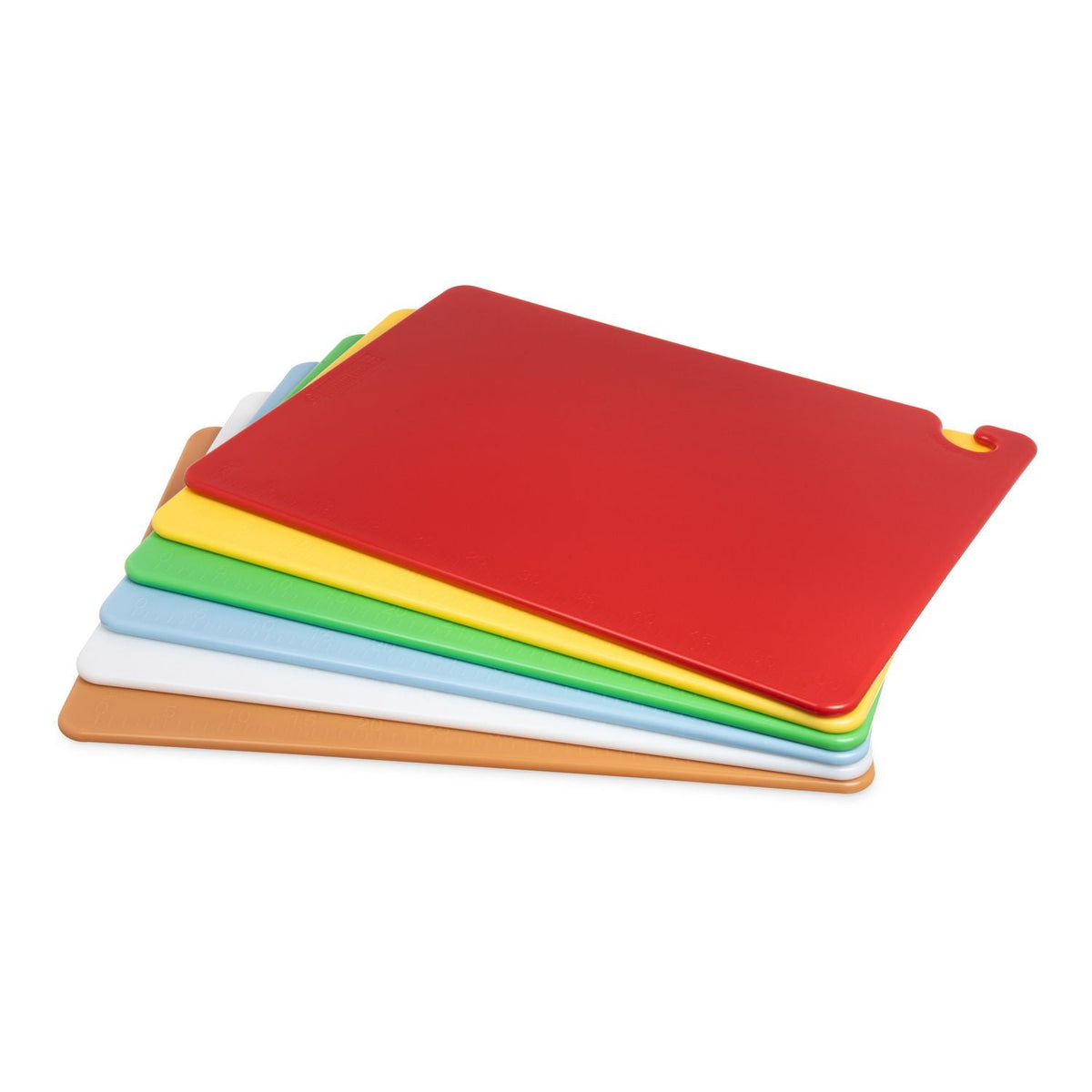 San Jamar® Cut-N-Carry Color Cutting Board with Molded-In Ruler, Assorted Colors, 6/Pack