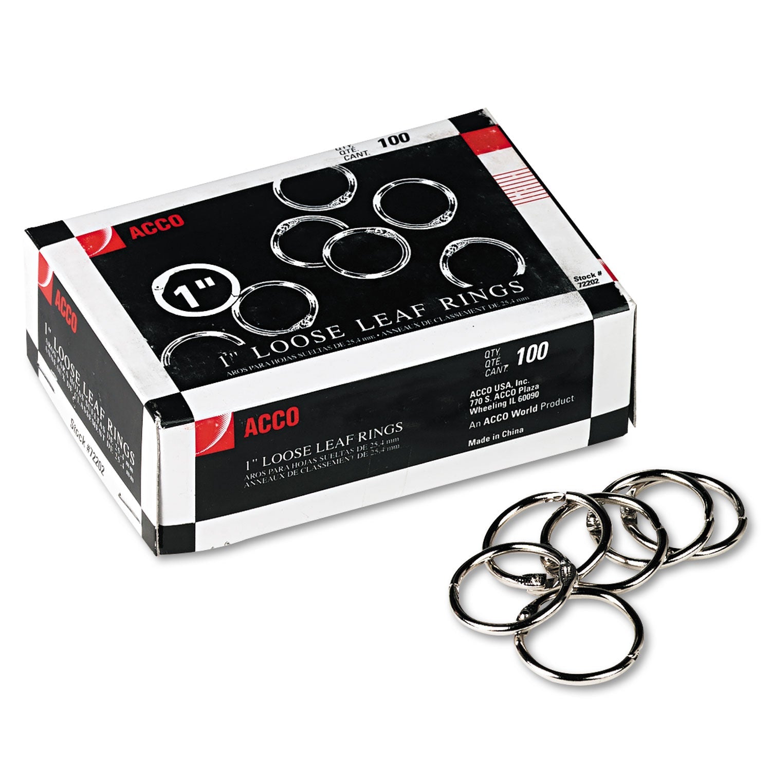 ACCO Metal Book Rings, 1" Diameter, 100/Box