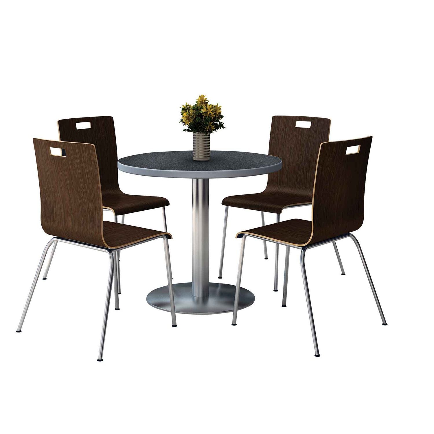 KFI Studios Pedestal Table with Four Espresso Jive Series Chairs, Round, 36" Dia x 29h, Graphite Nebula