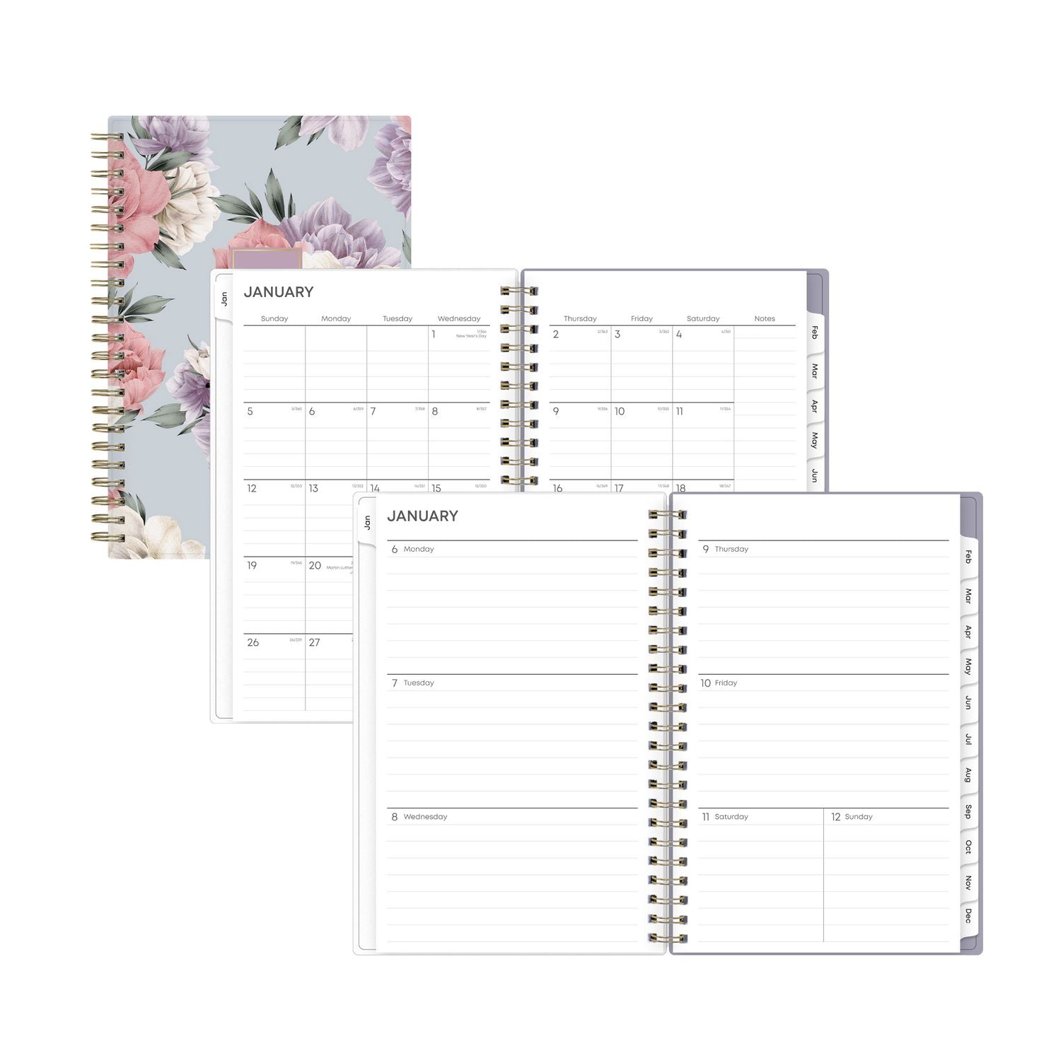 Blue Sky® Tula Weekly/Monthly Planner, Floral Artwork, 8" x 5", Purple/Pink/White Cover, 12-Month (Jan to Dec): 2025 - Bloom Skins