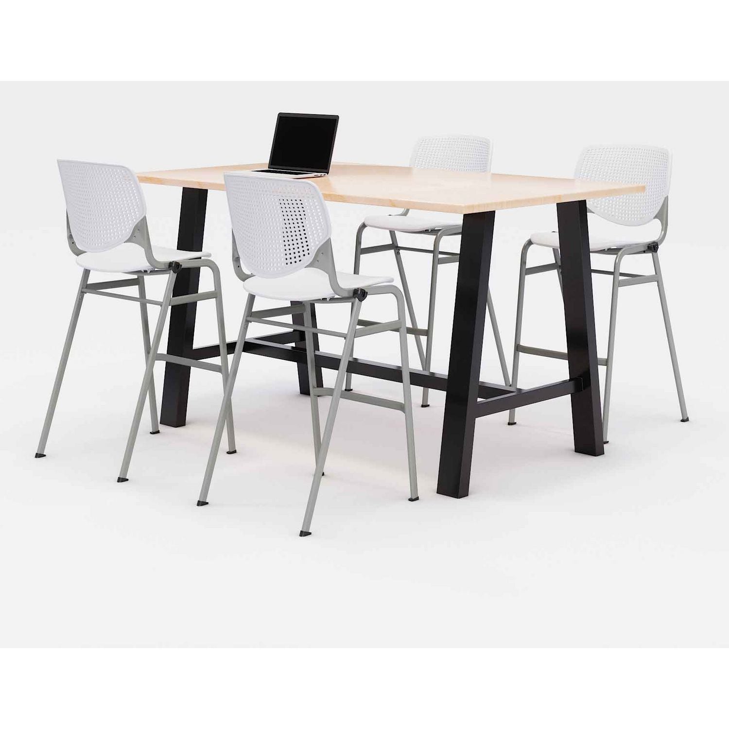 KFI Studios Midtown Bistro Dining Table with Four White Kool Barstools, 36 x 72 x 41, Kensington Maple