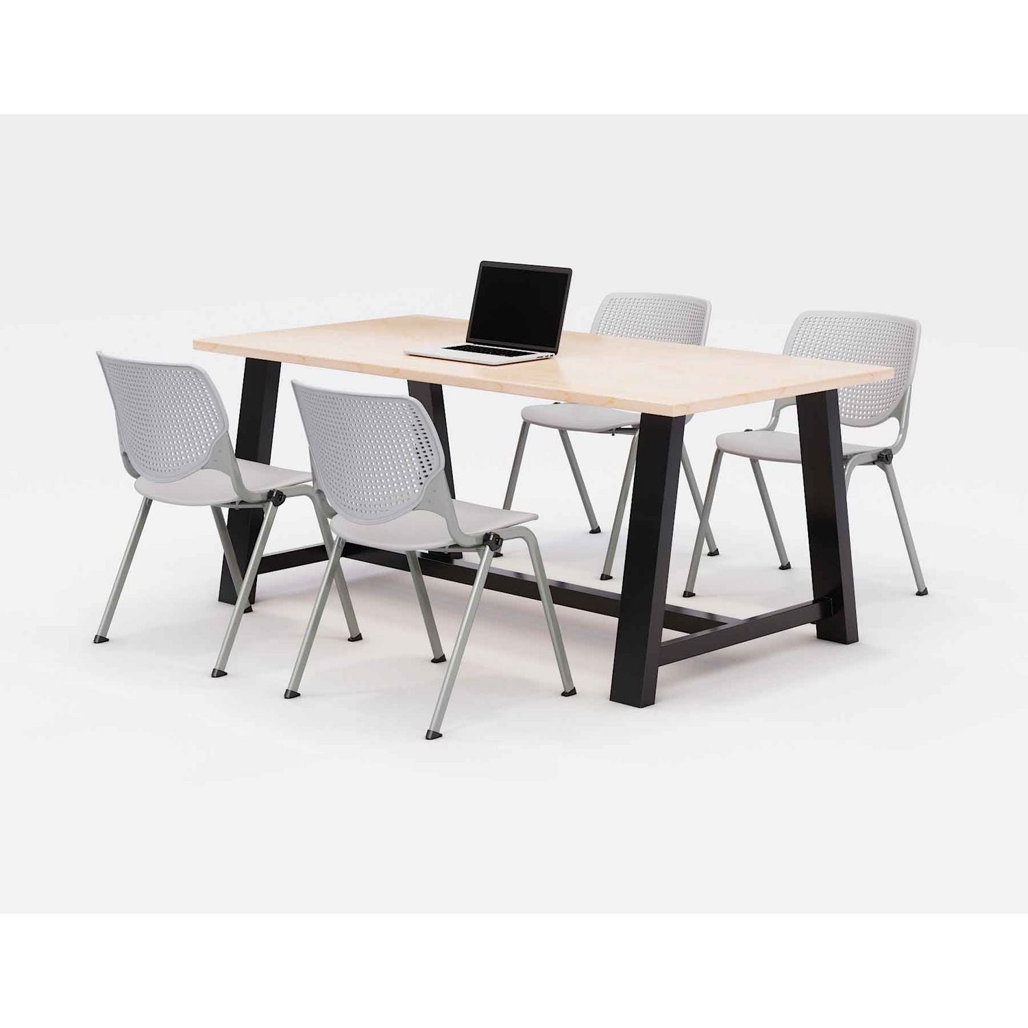 KFI Studios Midtown Dining Table with Four Light Gray Kool Series Chairs, 36 x 72 x 30, Kensington Maple