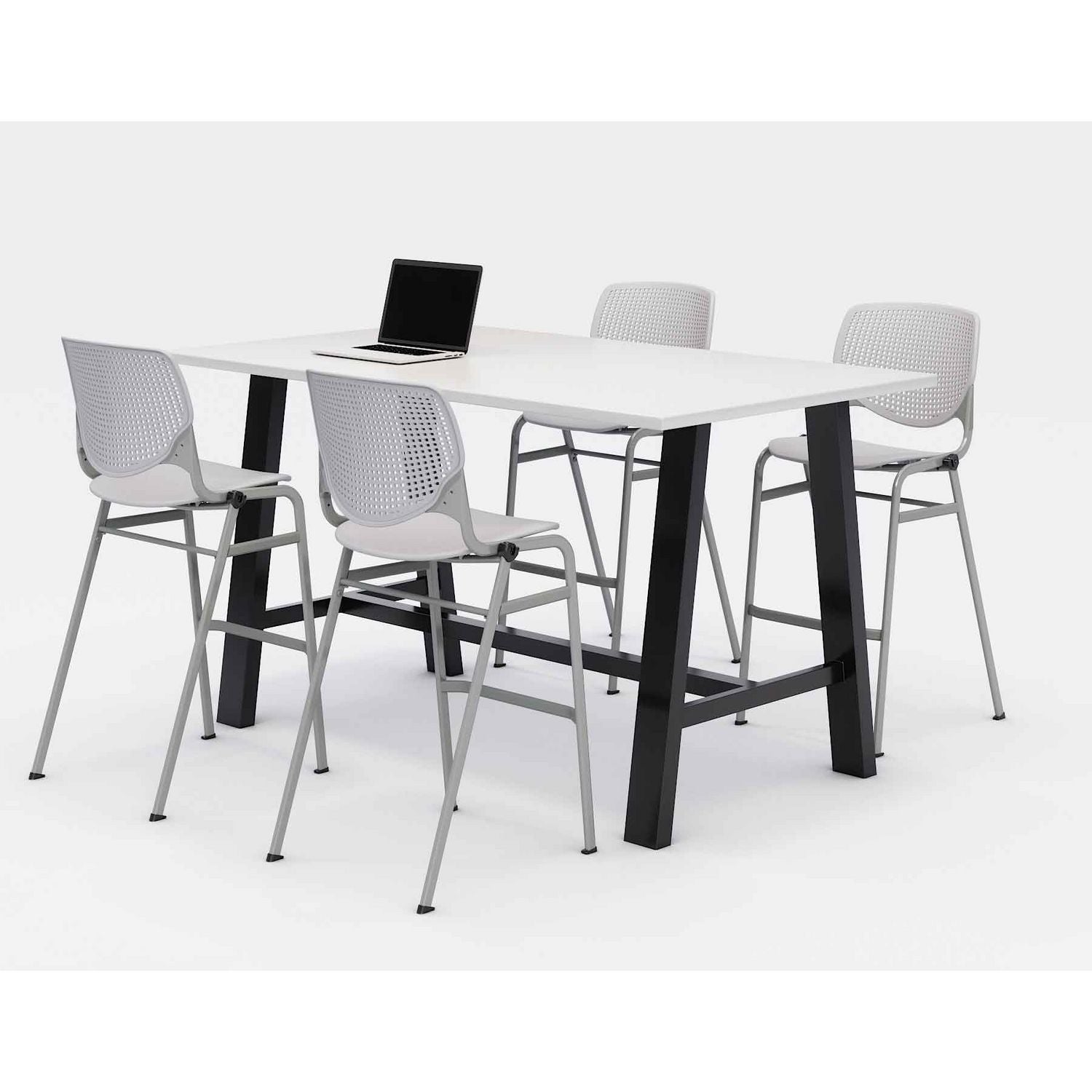 KFI Studios Midtown Bistro Dining Table with Four Light Gray Kool Barstools, 36 x 72 x 41, Designer White