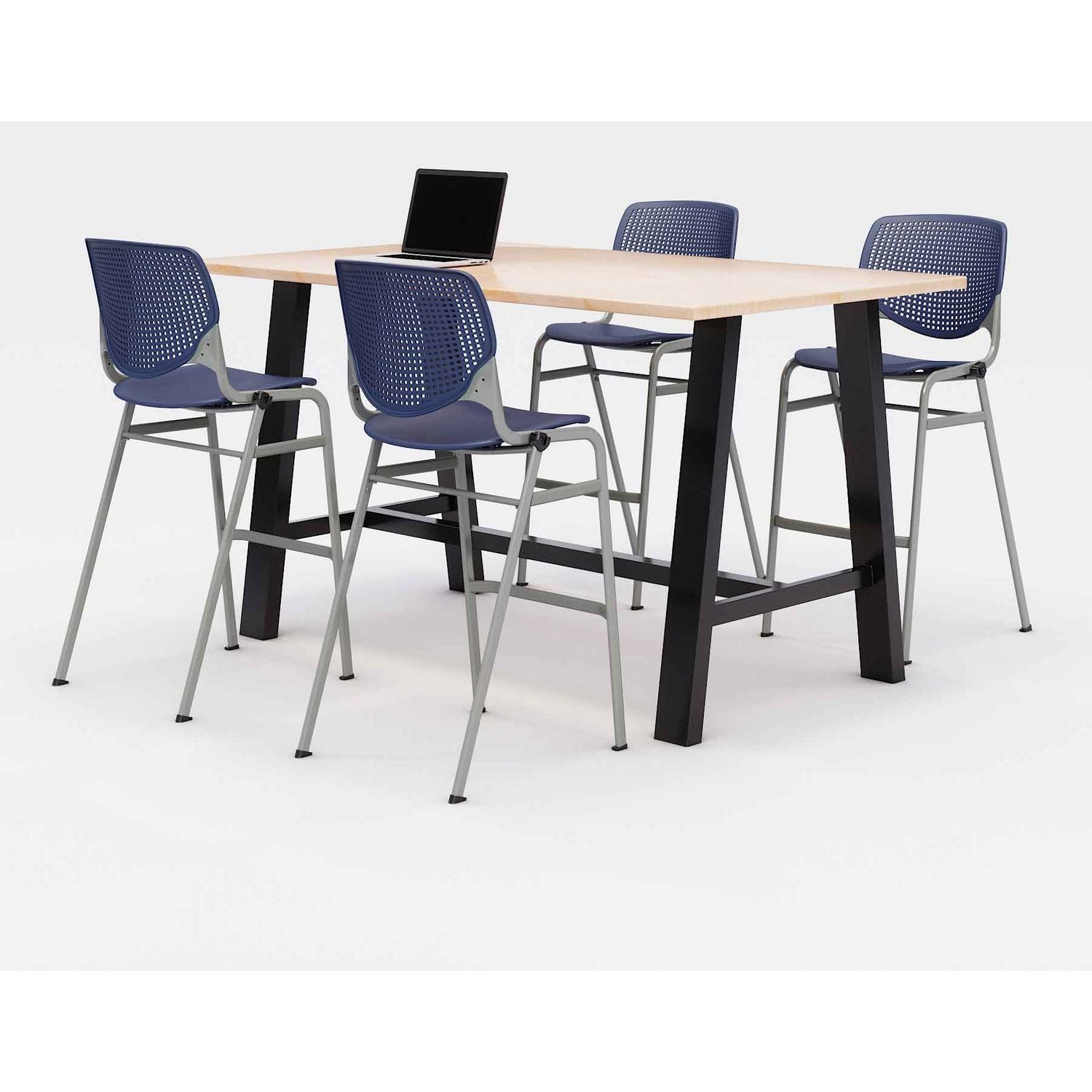 KFI Studios Midtown Bistro Dining Table with Four Navy Kool Barstools, 36 x 72 x 41, Kensington Maple