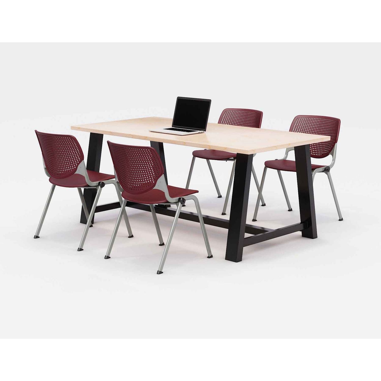 KFI Studios Midtown Dining Table with Four Burgundy Kool Series Chairs, 36 x 72 x 30, Kensington Maple
