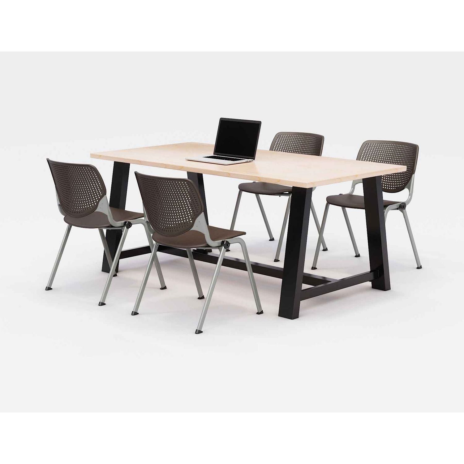 KFI Studios Midtown Dining Table with Four Brownstone Kool Series Chairs, 36 x 72 x 30, Kensington Maple