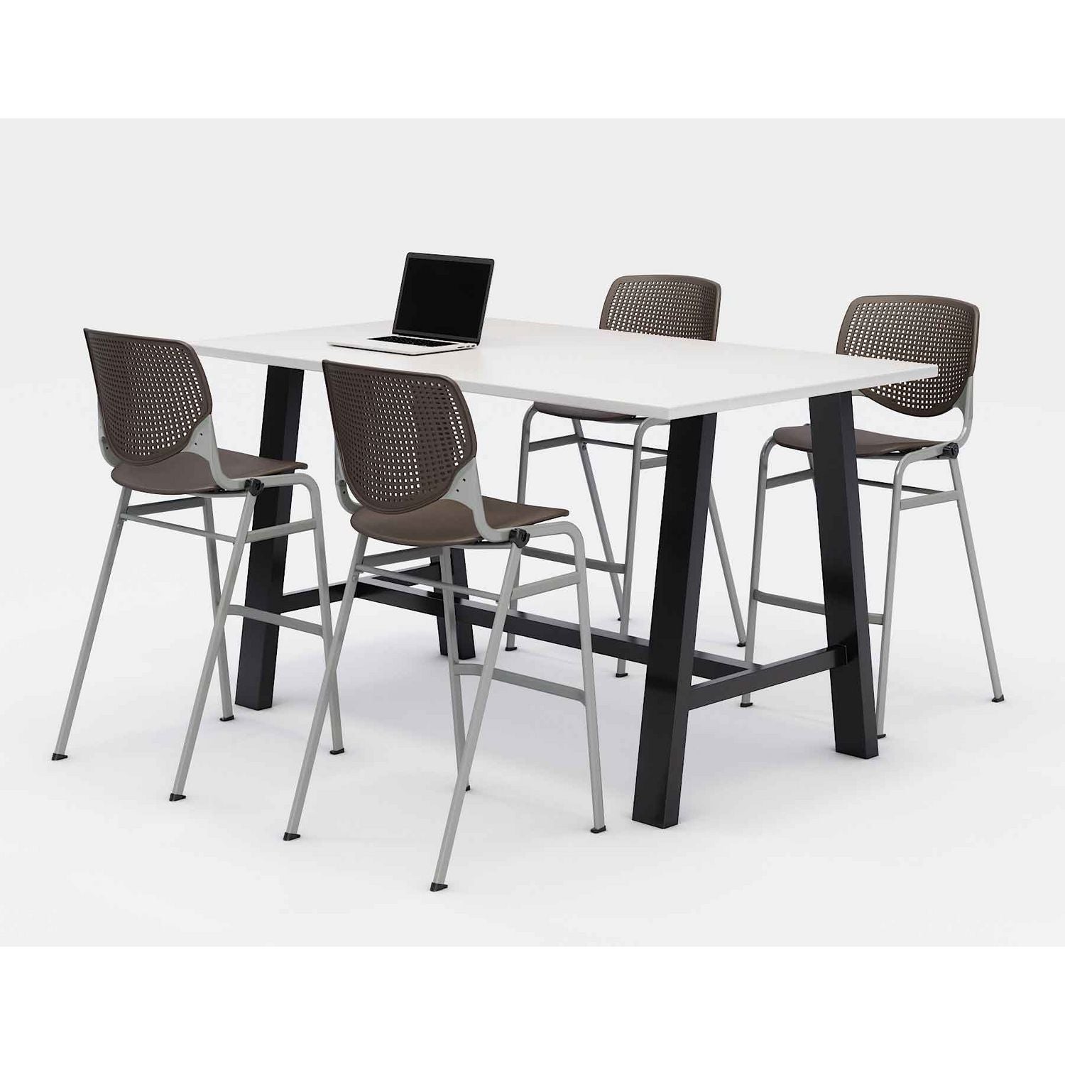 KFI Studios Midtown Bistro Dining Table with Four Brownstone Kool Barstools, 36 x 72 x 41, Designer White