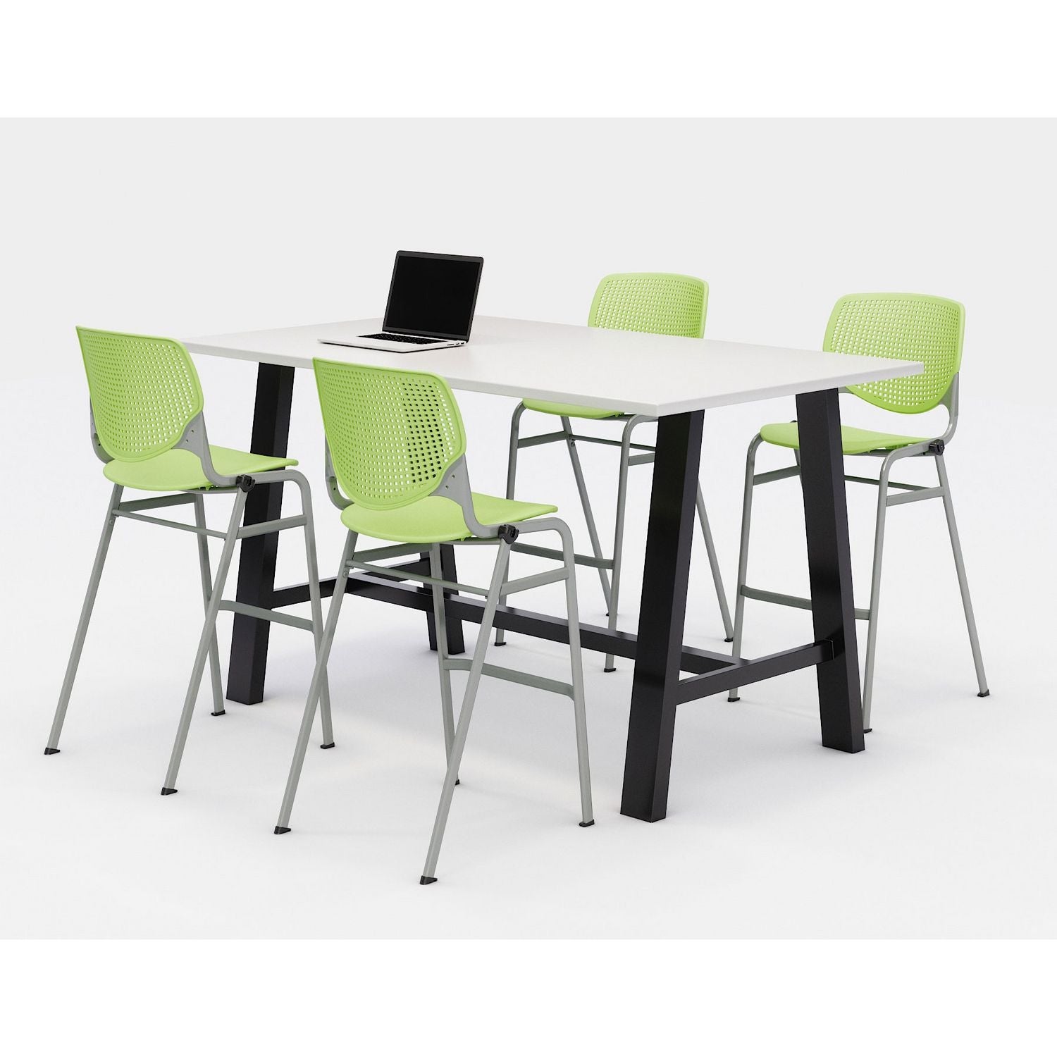 KFI Studios Midtown Bistro Dining Table with Four Lime Green Kool Barstools, 36 x 72 x 41, Designer White
