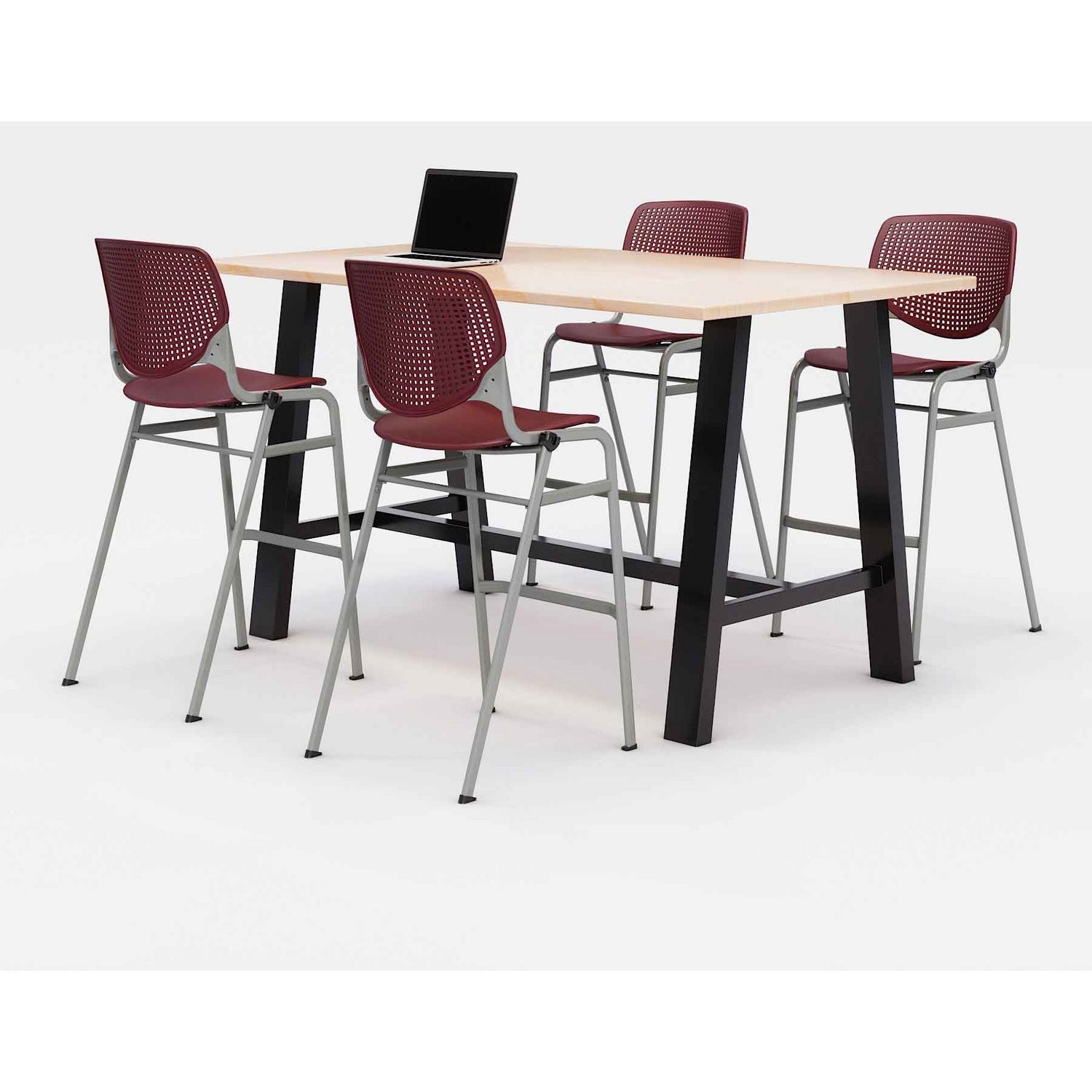 KFI Studios Midtown Bistro Dining Table with Four Burgundy Kool Barstools, 36 x 72 x 41, Kensington Maple