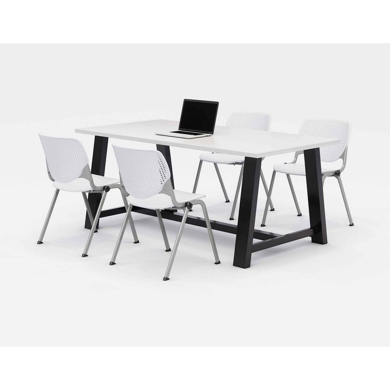 KFI Studios Midtown Dining Table with Four White Kool Series Chairs, 36 x 72 x 30, Designer White