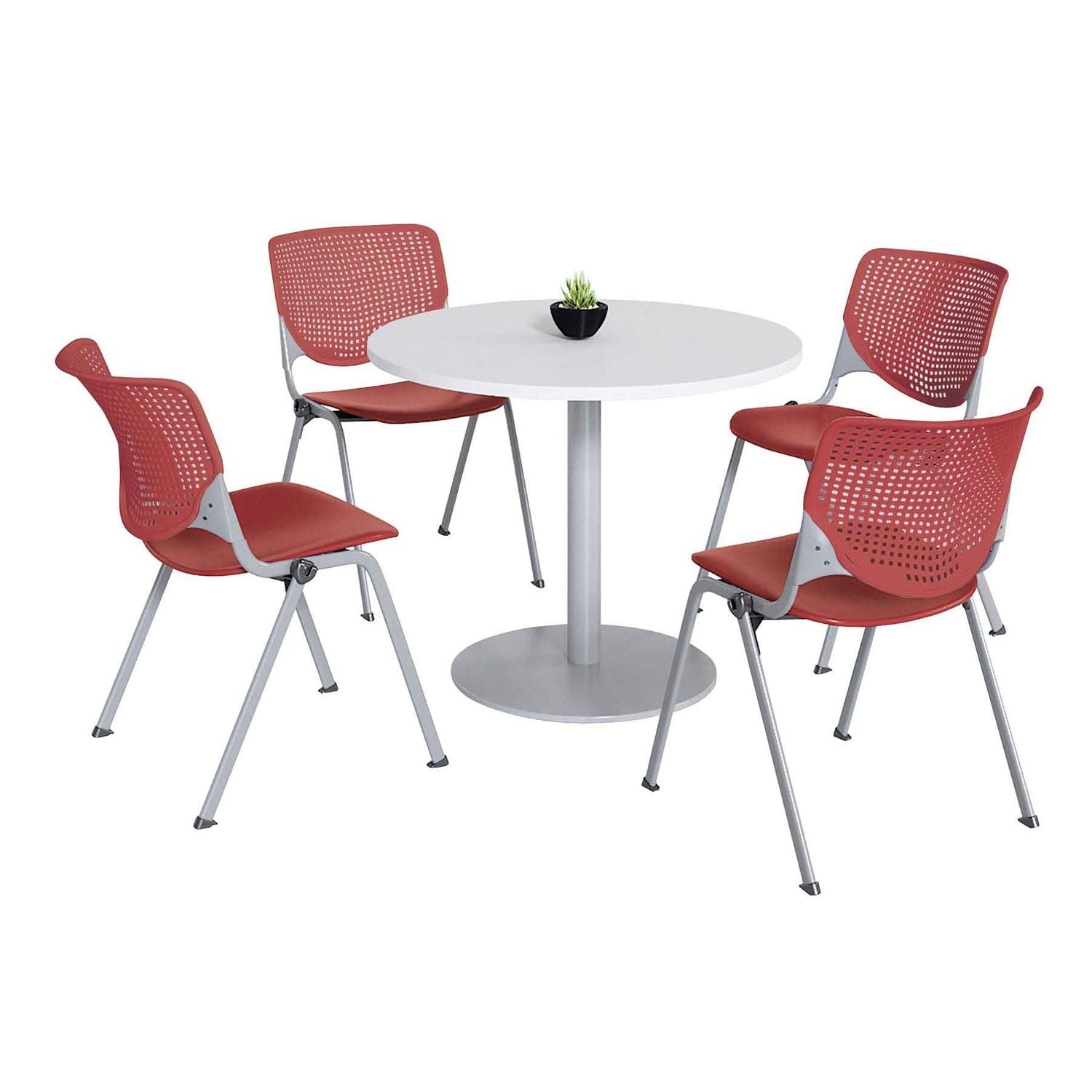 KFI Studios Pedestal Table with Four Coral Kool Series Chairs, Round, 36" Dia x 29h, Designer White