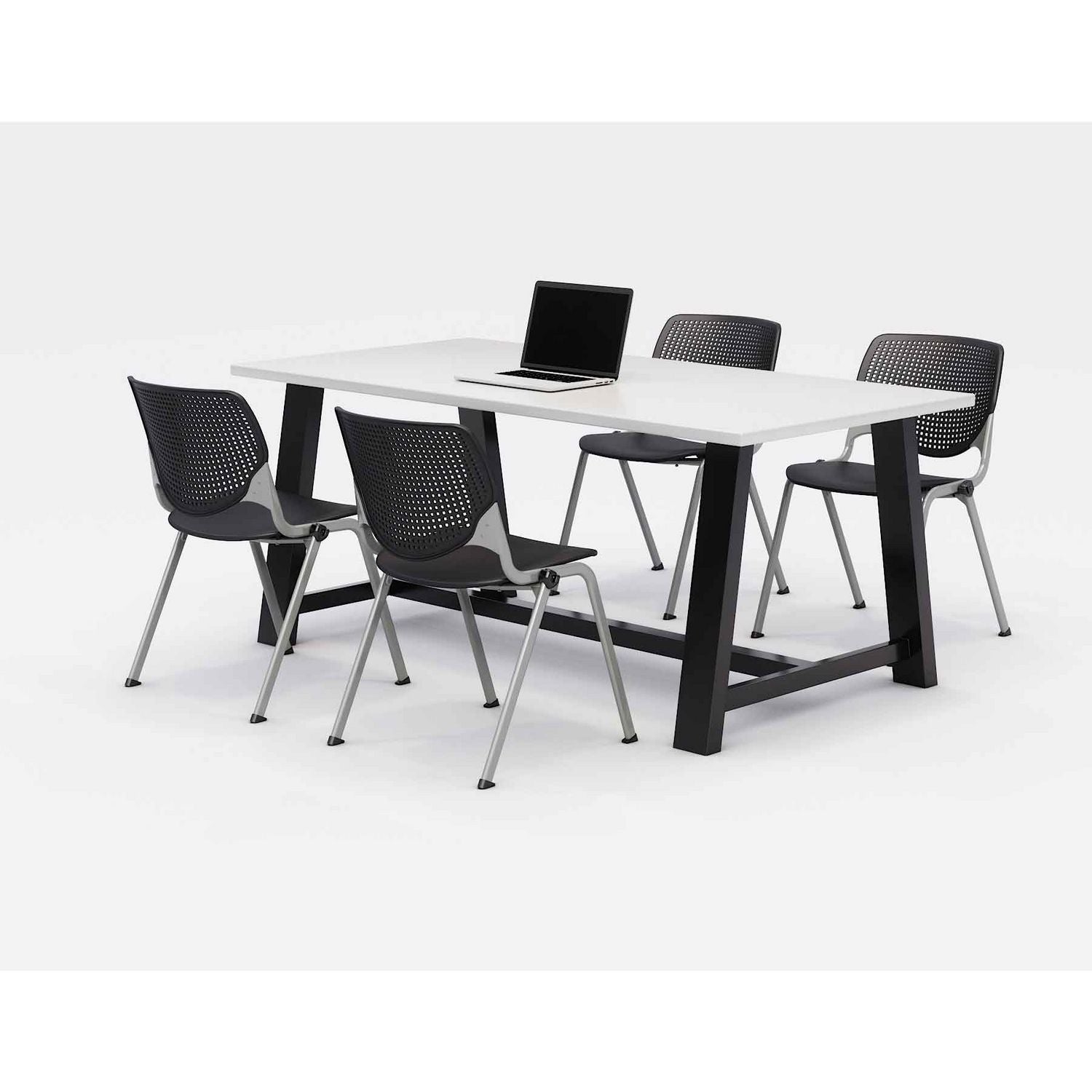 KFI Studios Midtown Dining Table with Four Black Kool Series Chairs, 36 x 72 x 30, Designer White