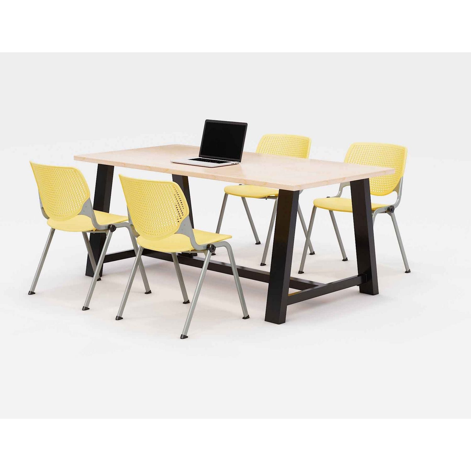 KFI Studios Midtown Dining Table with Four Yellow Kool Series Chairs, 36 x 72 x 30, Kensington Maple